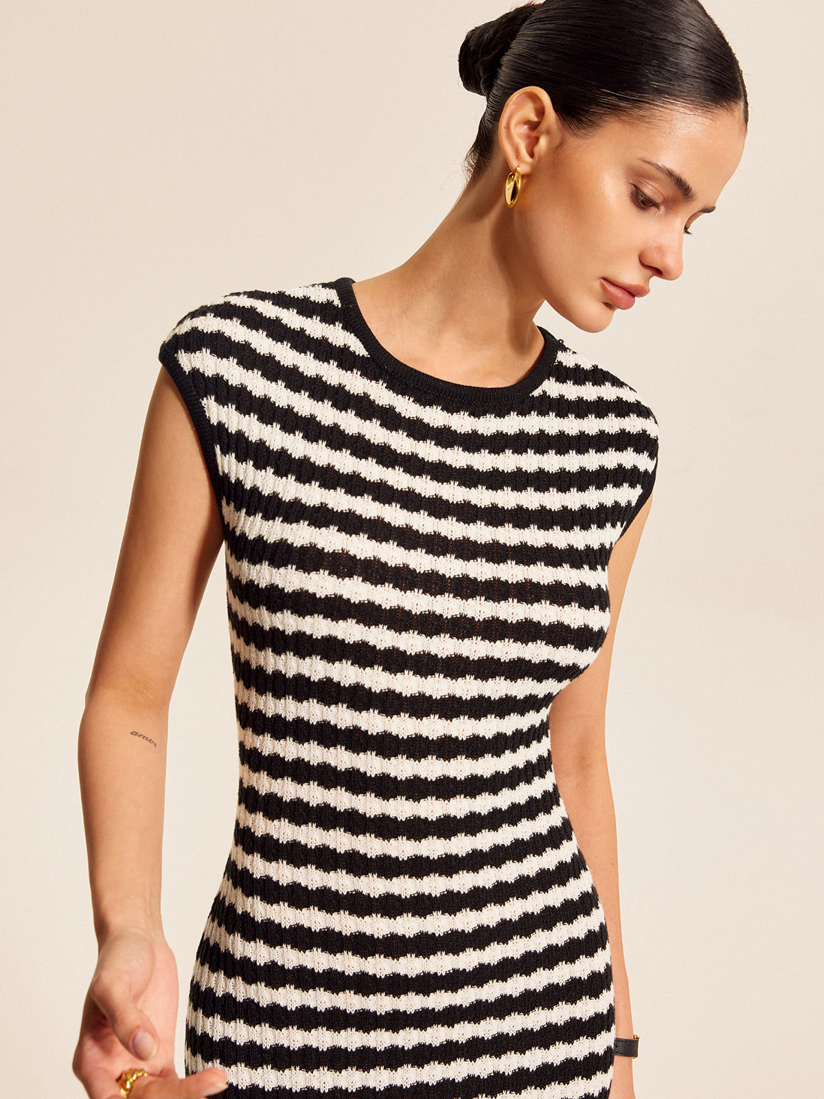 Striped Cap Sleeves Knit Dress for Women Casual Summer