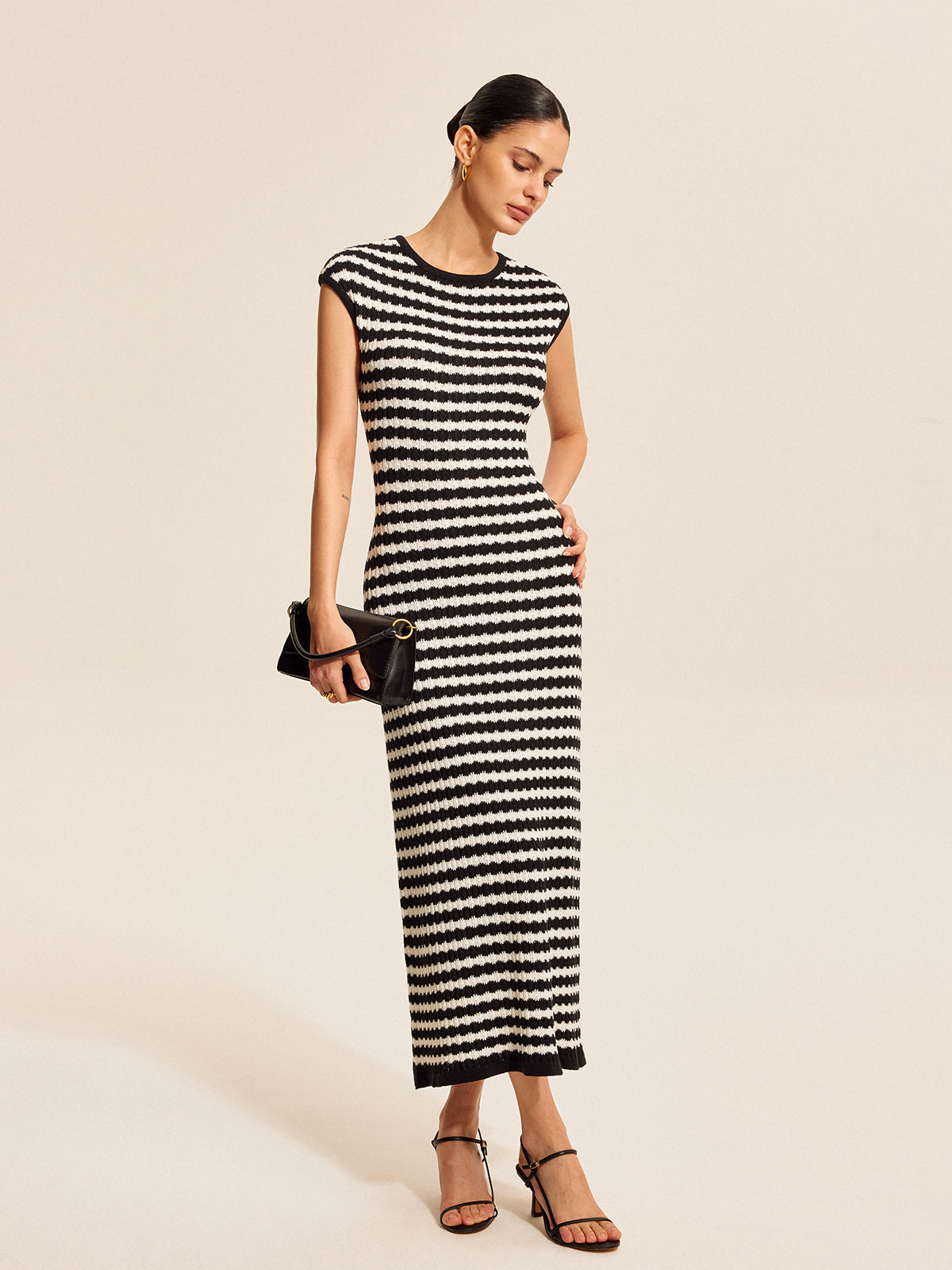 Striped Cap Sleeves Knit Dress for Women Casual Summer