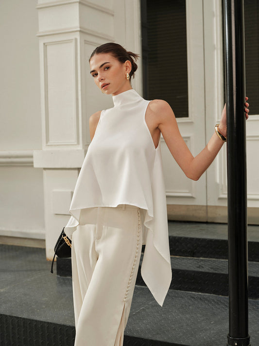 Asymmetrical Mock Neck Sleeveless Top for Women Casual Wear