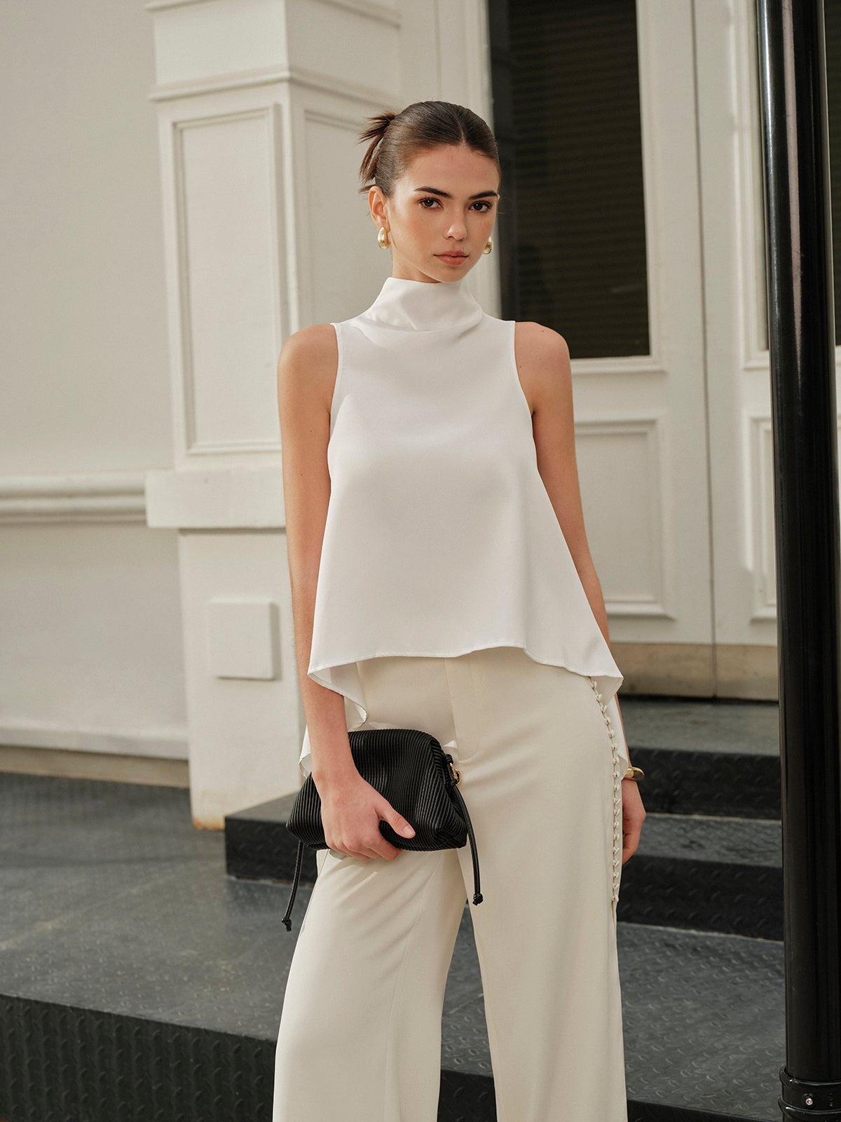 Asymmetrical Mock Neck Sleeveless Top for Women Casual Wear