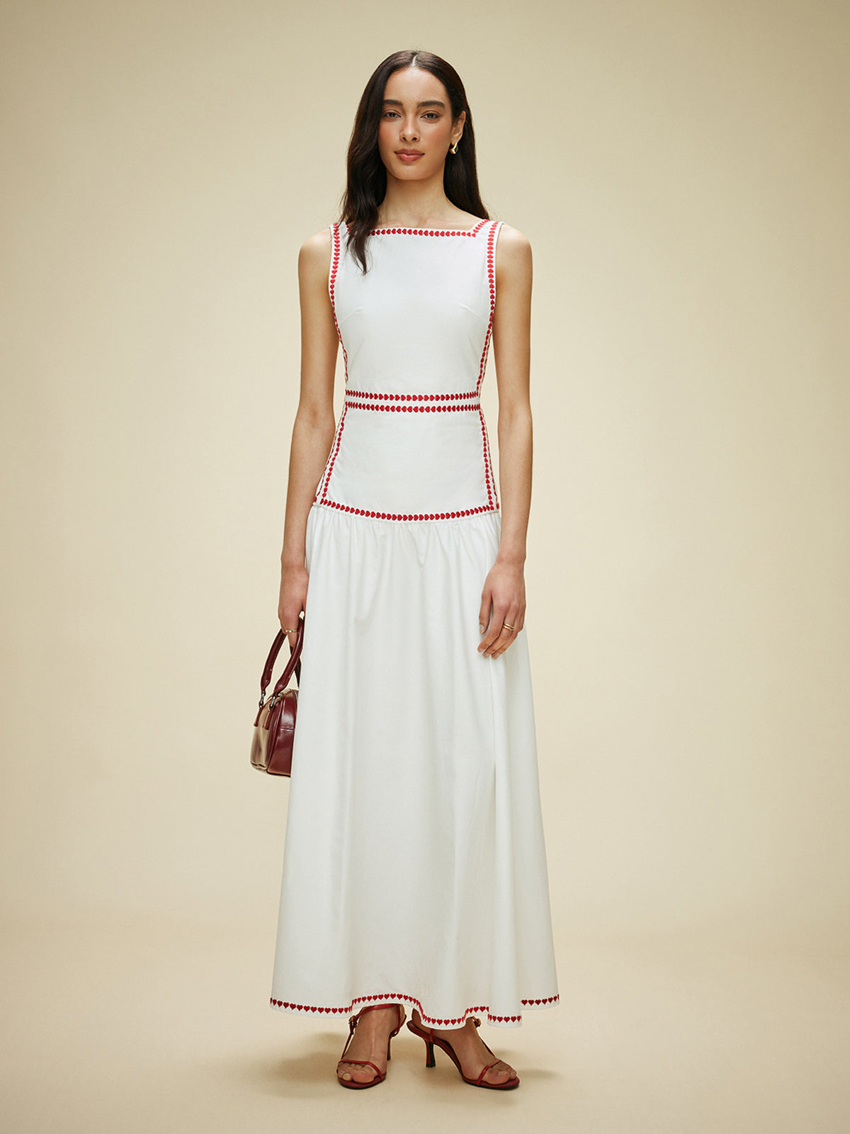 Lightweight Cotton Contrast Trim Dress with Back Tie, Perfect for Summer Style