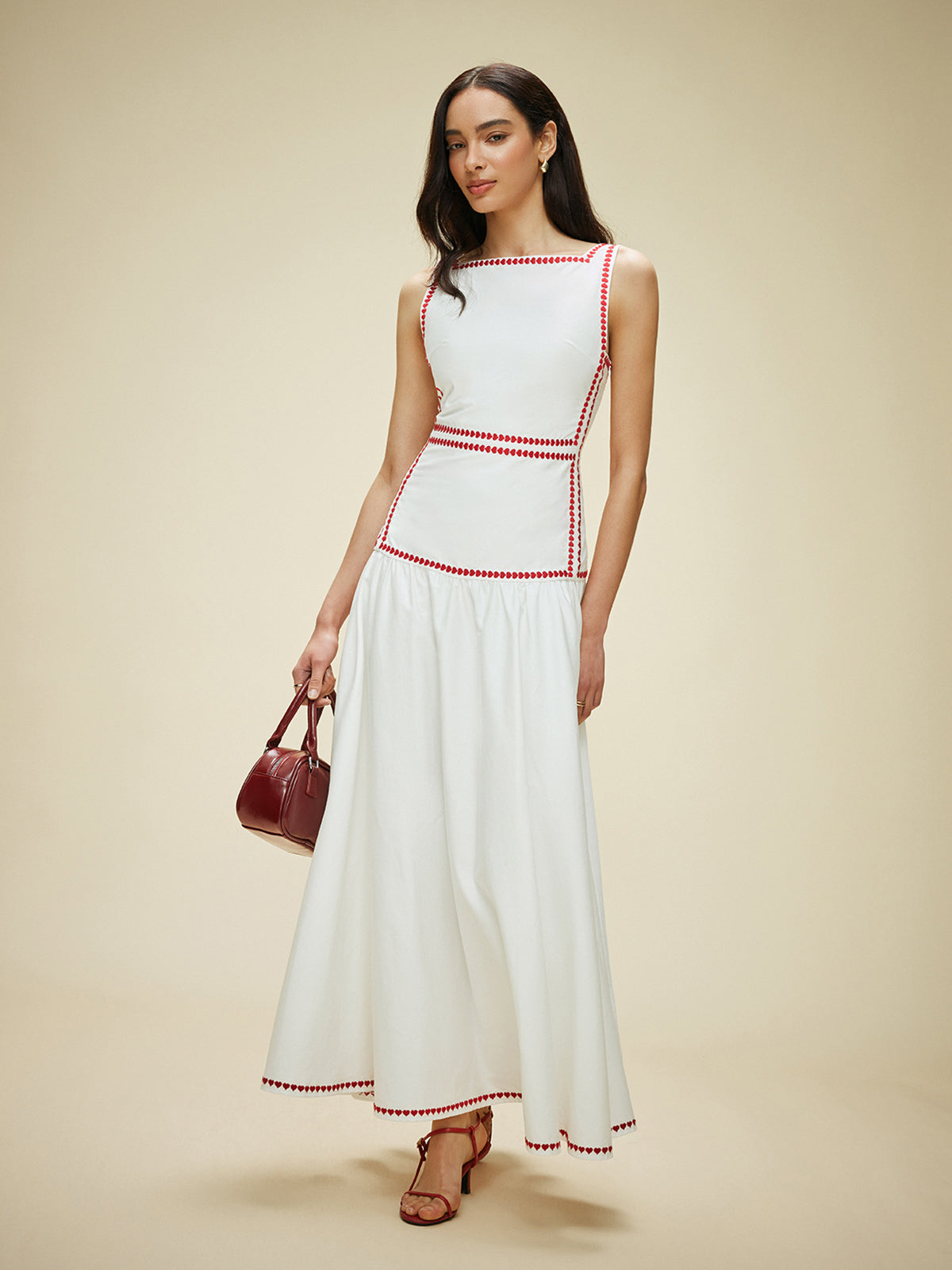 Lightweight Cotton Contrast Trim Dress with Back Tie, Perfect for Summer Style