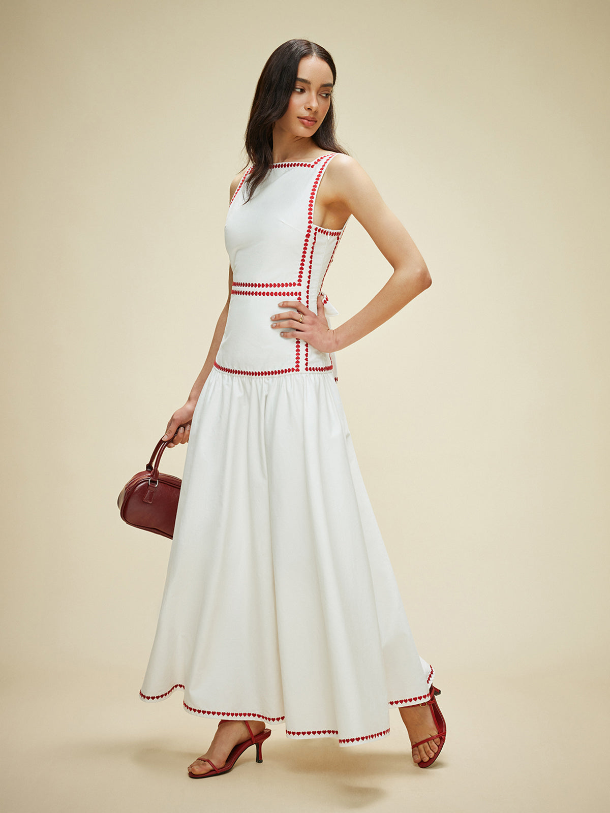 Lightweight Cotton Contrast Trim Dress with Back Tie, Perfect for Summer Style
