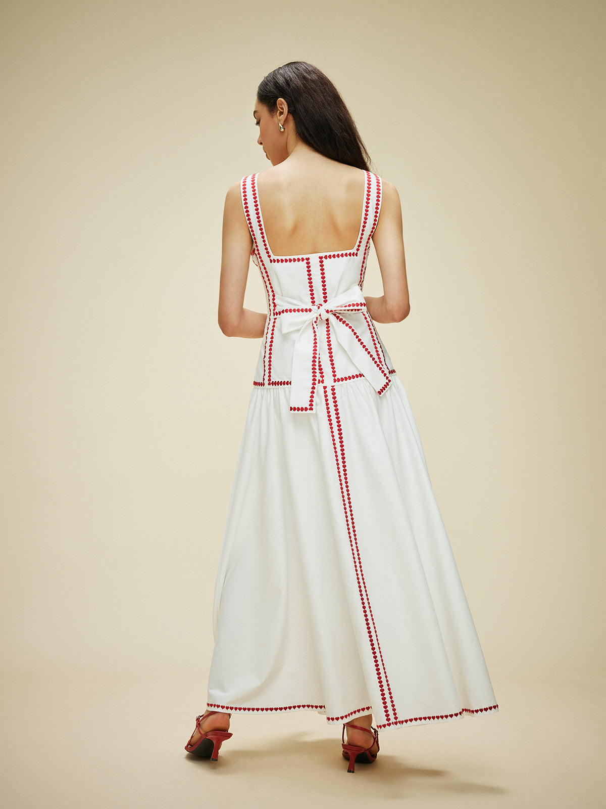 Lightweight Cotton Contrast Trim Dress with Back Tie, Perfect for Summer Style