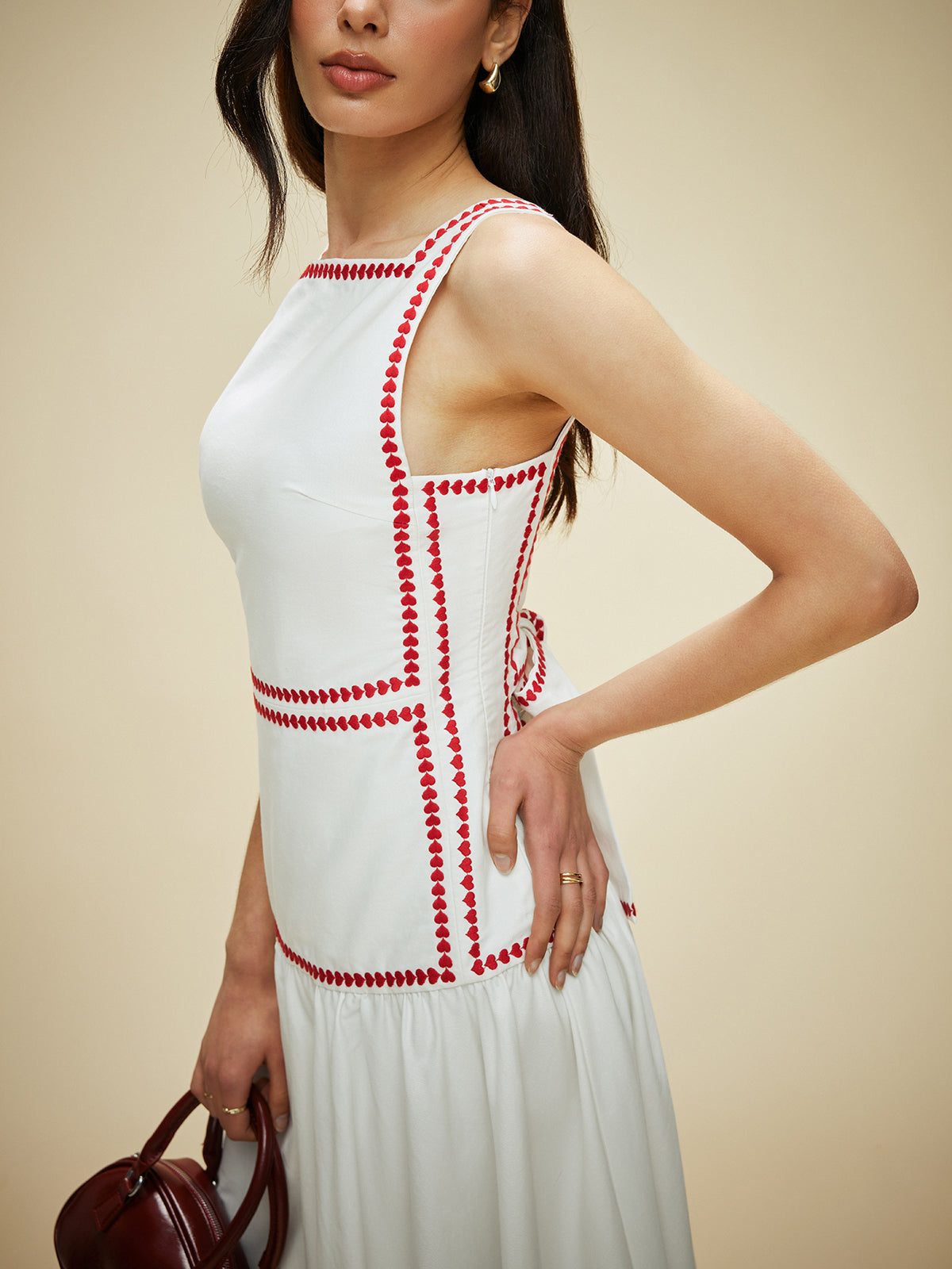Lightweight Cotton Contrast Trim Dress with Back Tie, Perfect for Summer Style