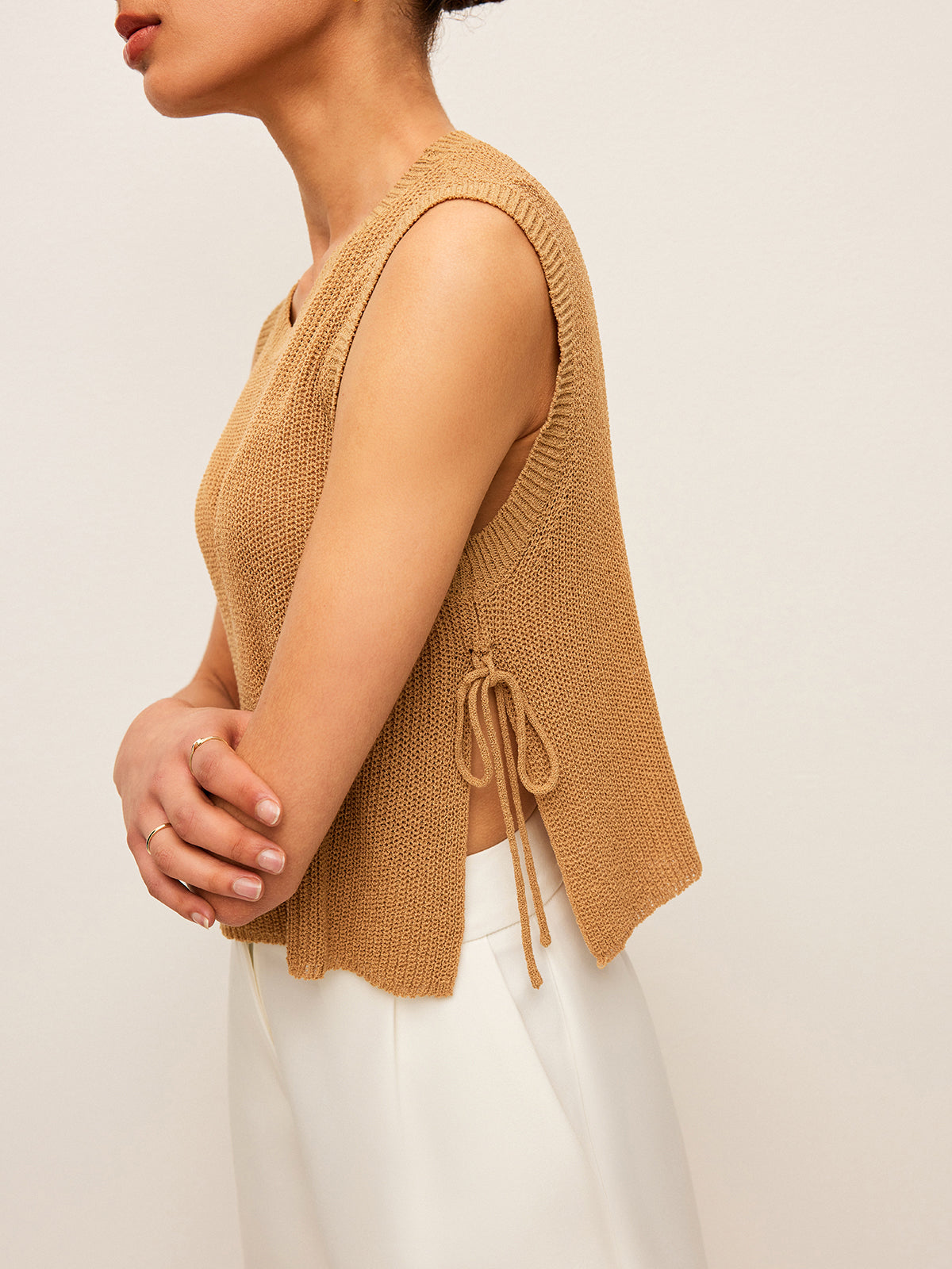 Side Tie Detail Knitted Sleeveless Top for Women Summer Fashion
