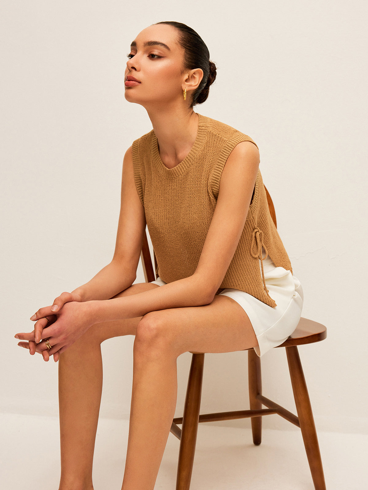 Side Tie Detail Knitted Sleeveless Top for Women Summer Fashion