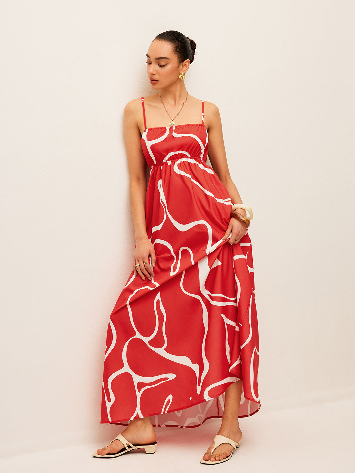 Printed Back Tie Detail Dress with Elegant Floral Pattern
