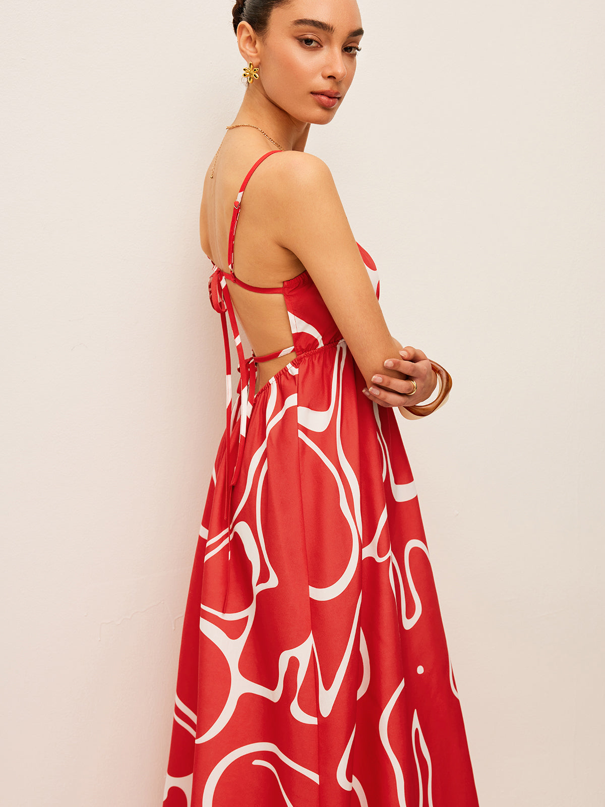 Printed Back Tie Detail Dress with Elegant Floral Pattern