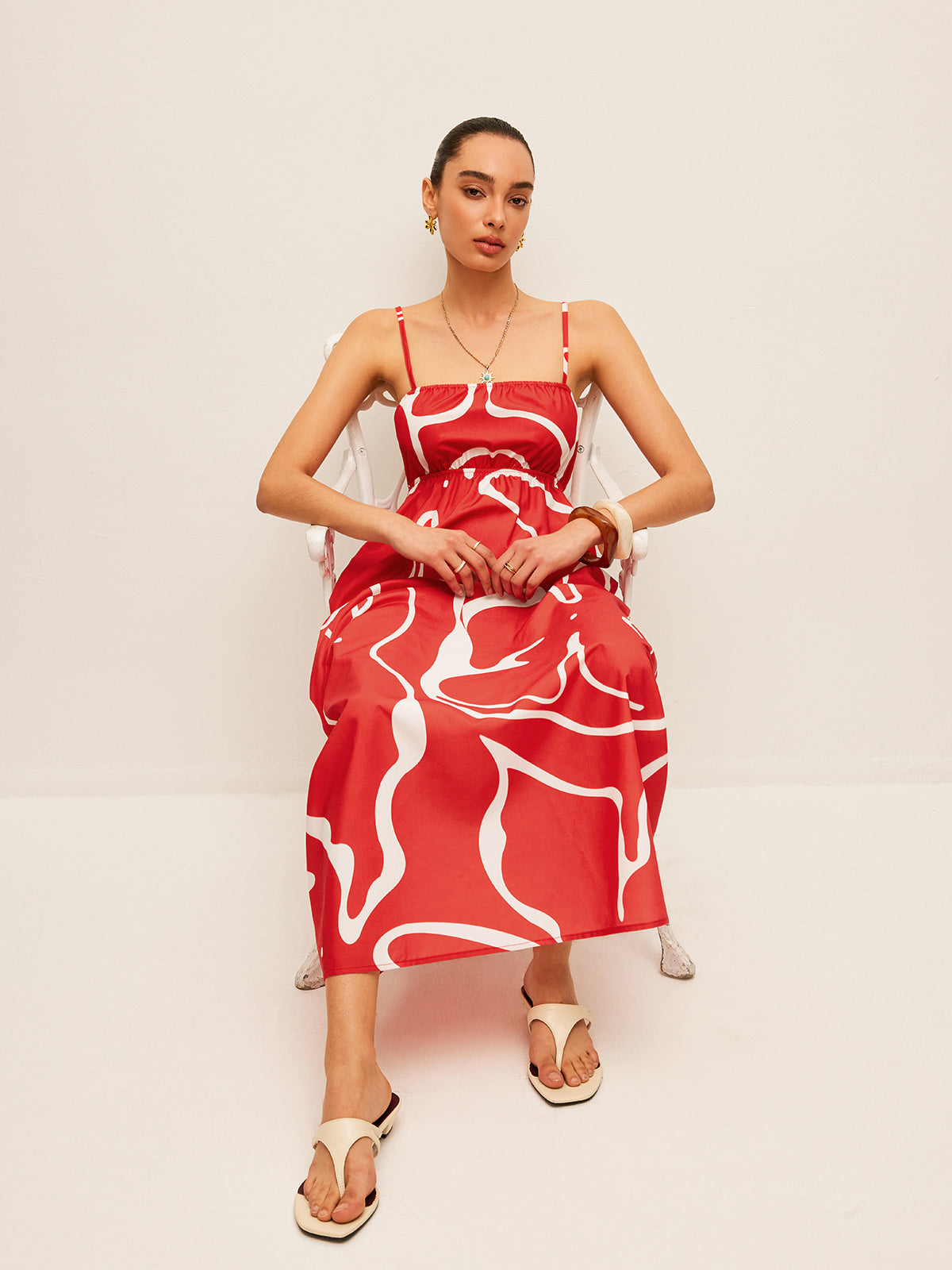 Printed Back Tie Detail Dress with Elegant Floral Pattern