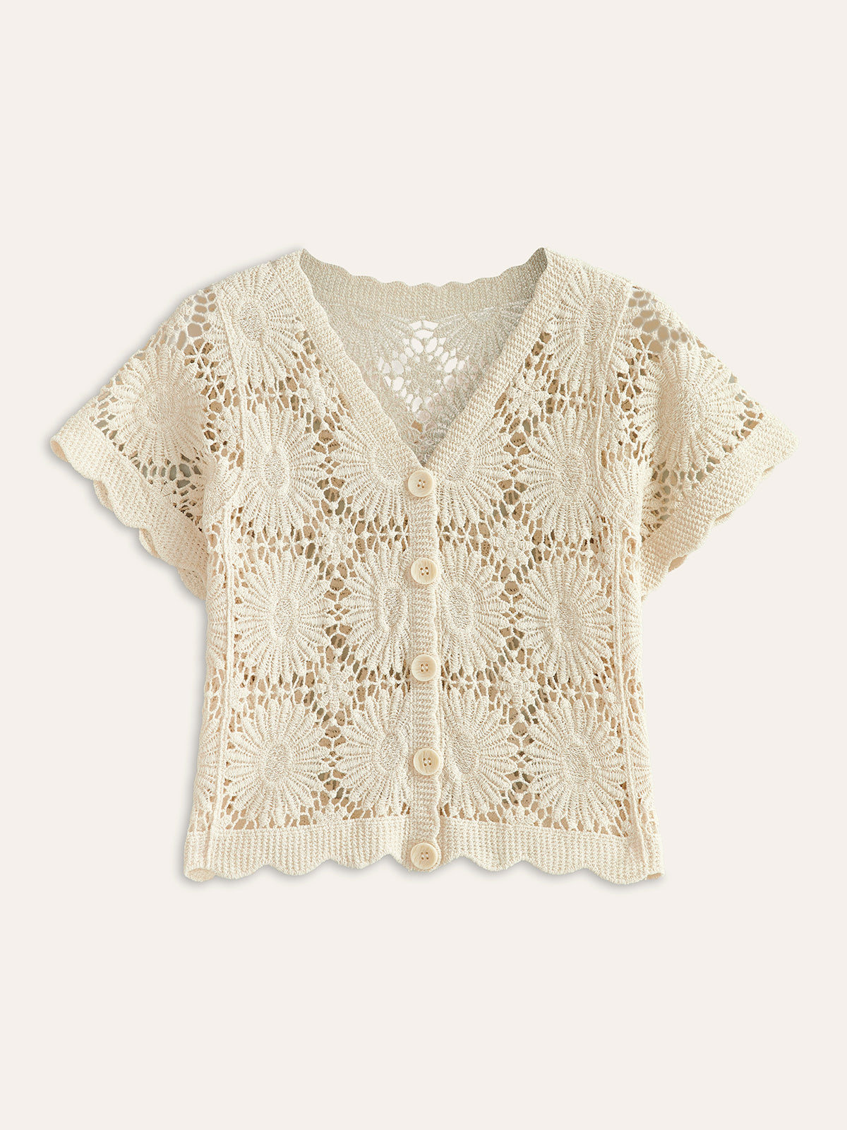 Crochet Floral Button-Front Cardigan Women's Lightweight Spring Jacket