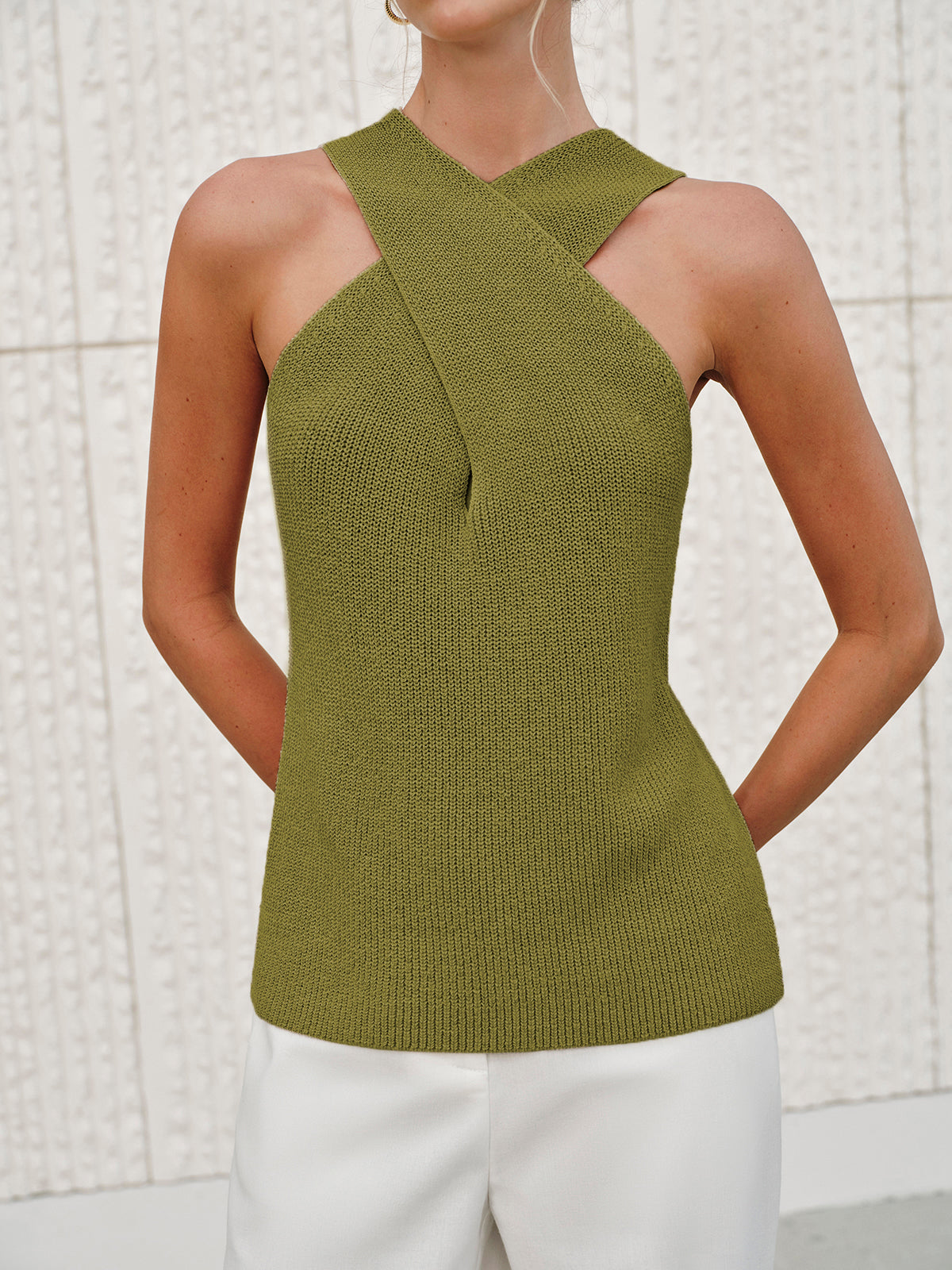 Halter Cross-Over Collar Tank Top for Women Summer Essential