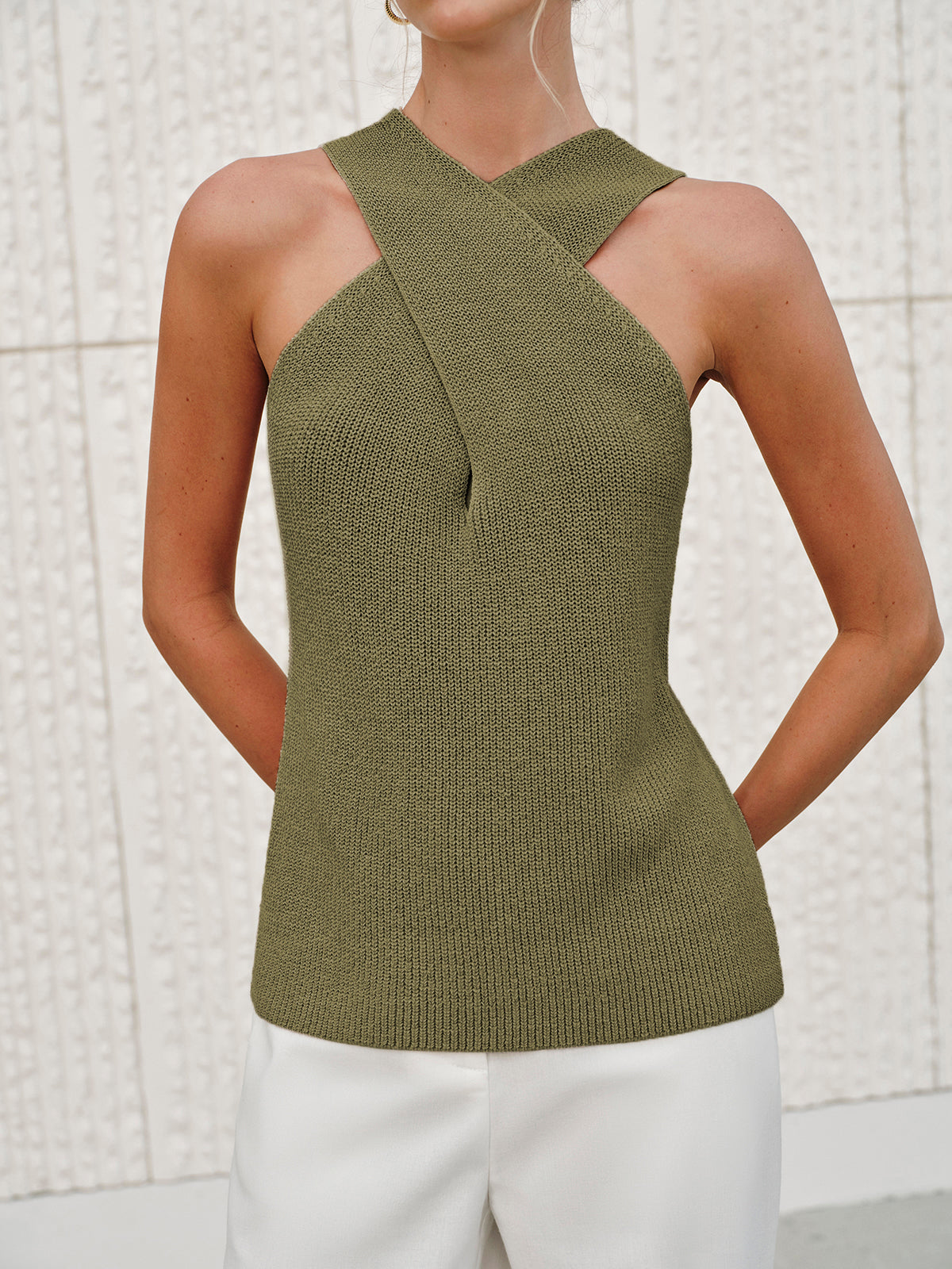Halter Cross-Over Collar Tank Top for Women Summer Essential