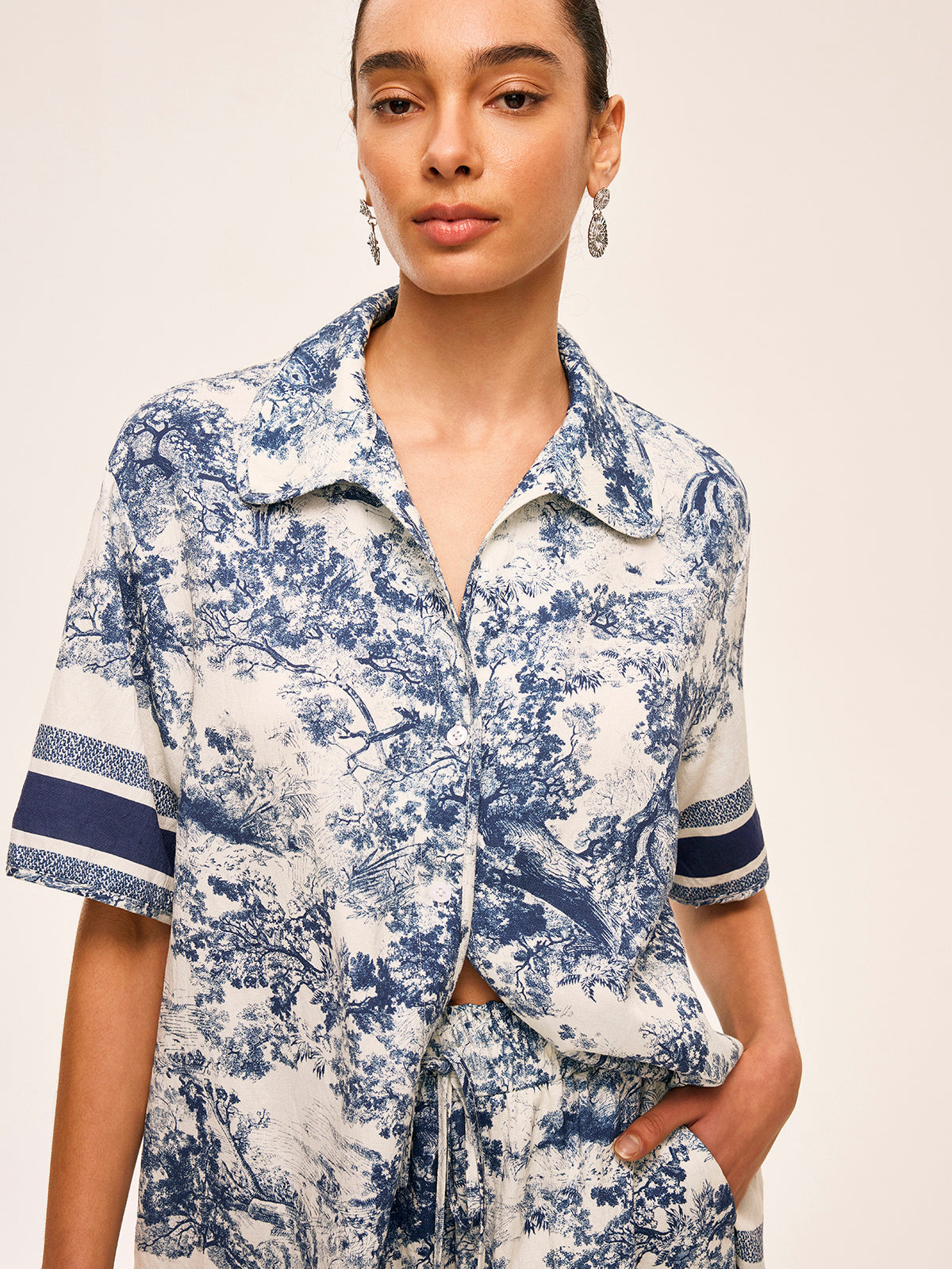 Printed Contrast Trim Shorts Set with Elastic Waistband