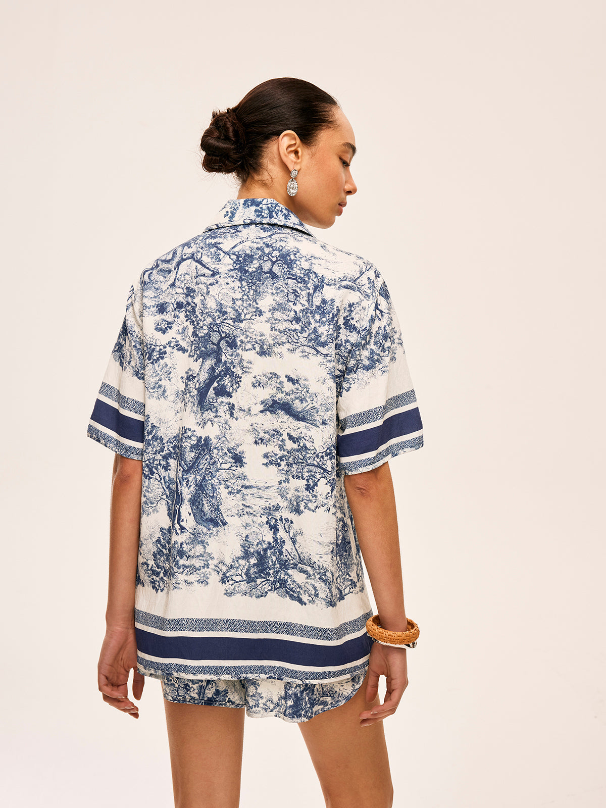 Printed Contrast Trim Shorts Set with Elastic Waistband