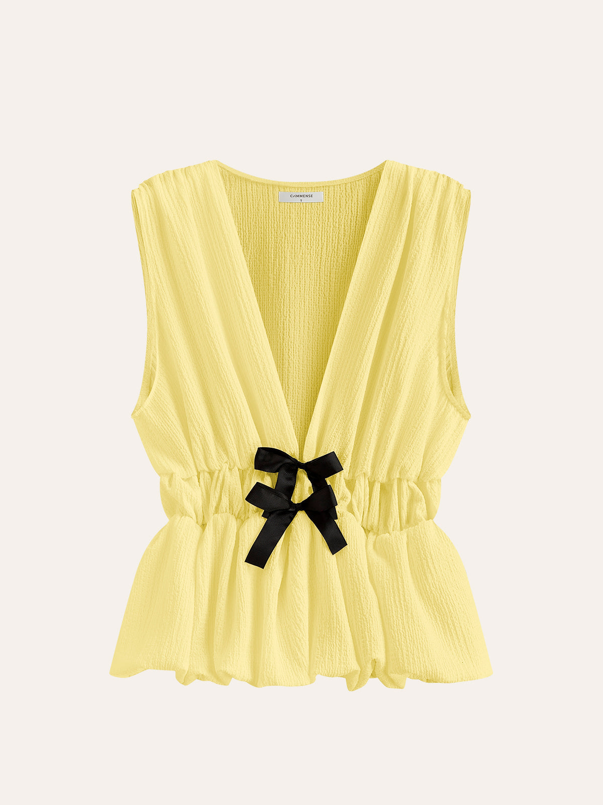V-Neck Gathered Waist Bow-Detail Top for Women with Elegant Style