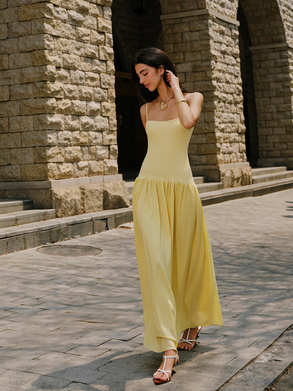 Pleated Hem Cami Sweater Dress with Belt Detail for Women