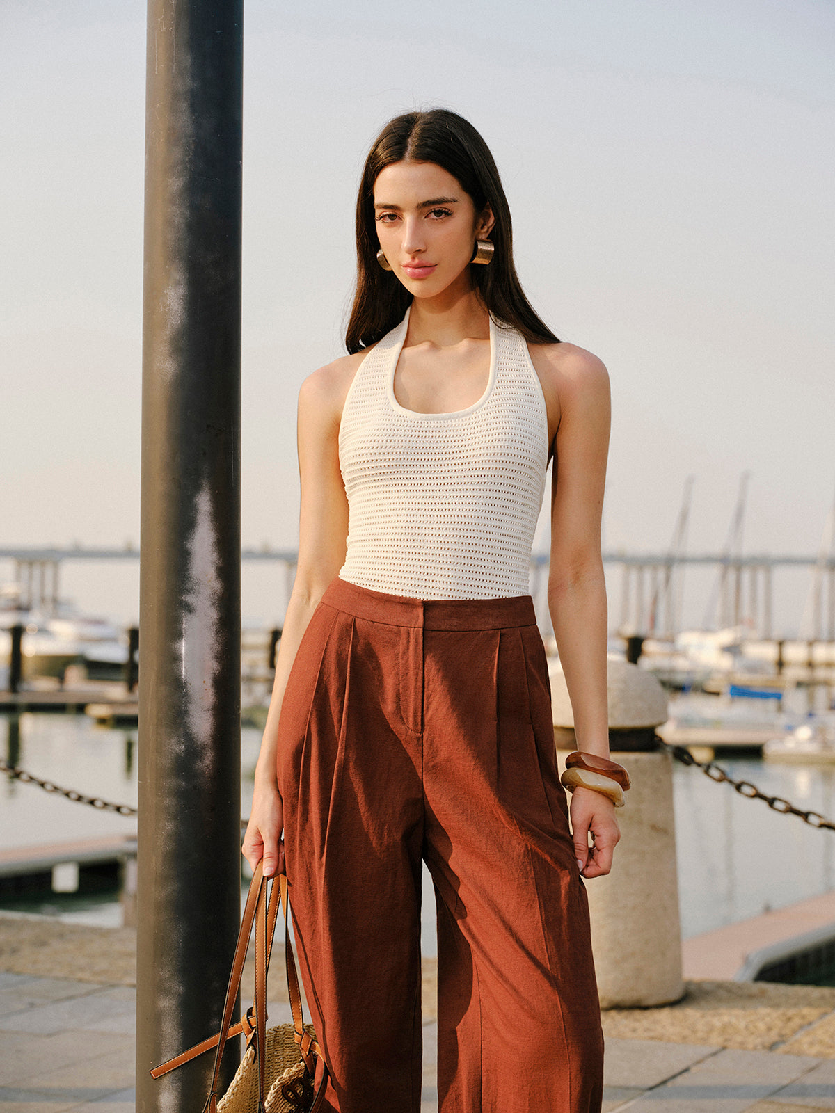 Halter Neck Knit Top Lightweight Summer Casualwear for Women