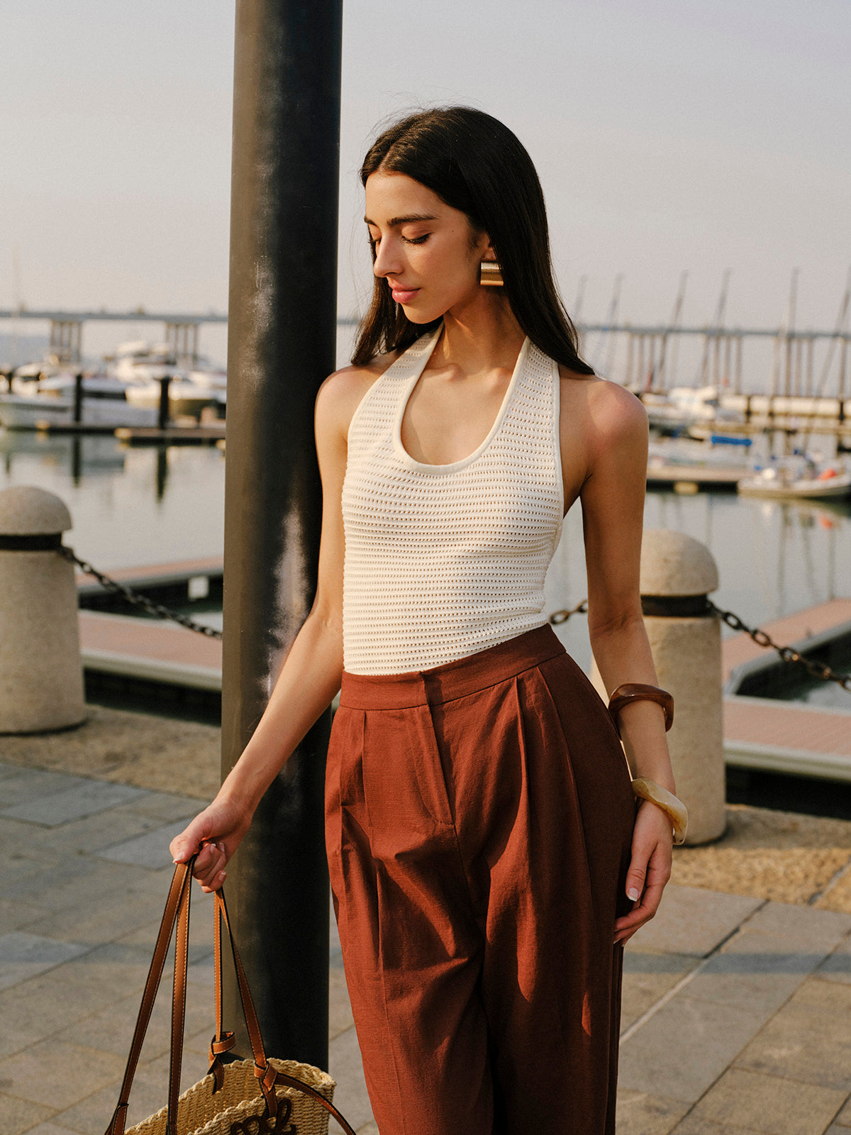 Halter Neck Knit Top Lightweight Summer Casualwear for Women