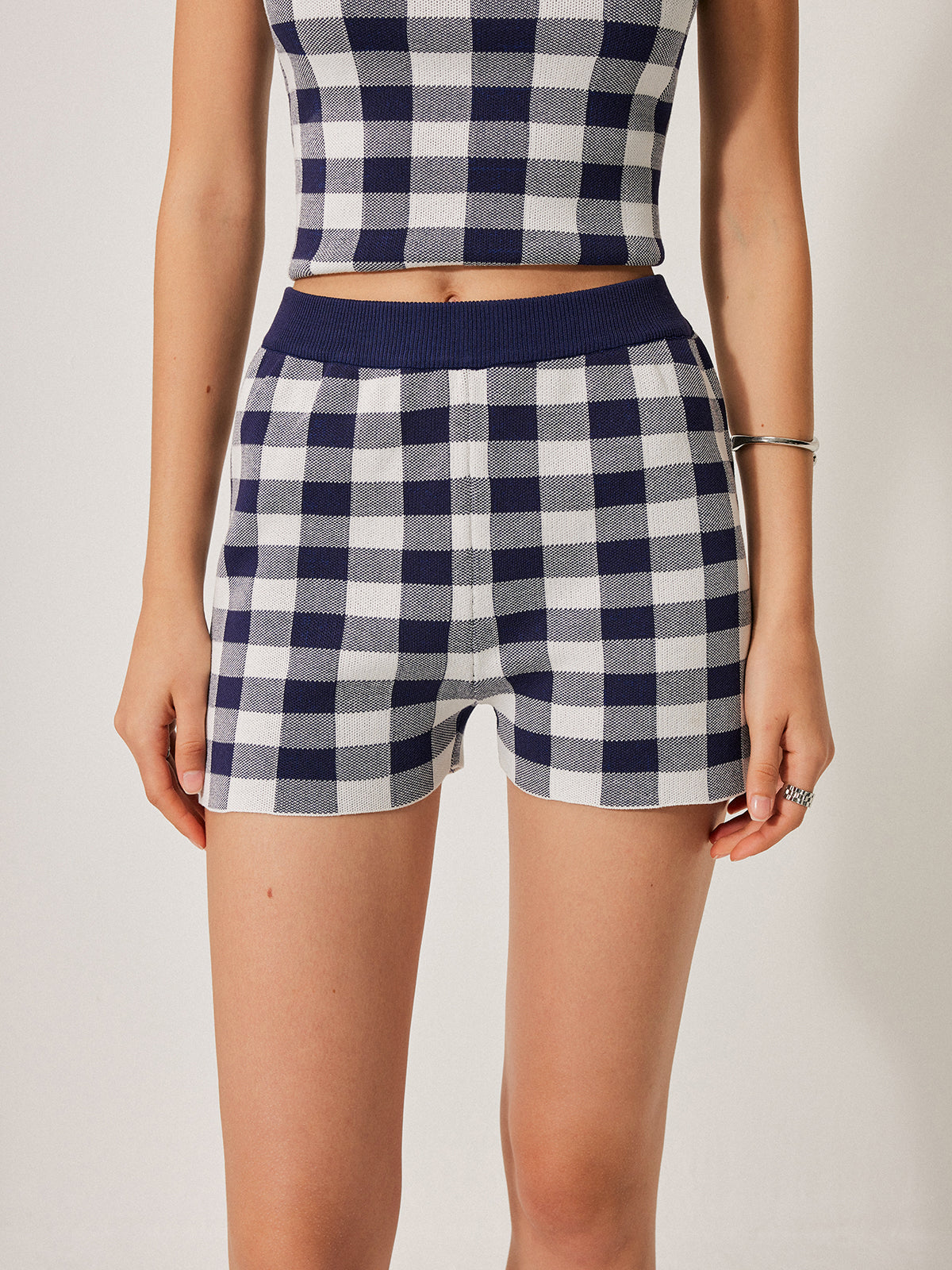 Checkerboard Knit Shorts Set for Casual Summer Wear