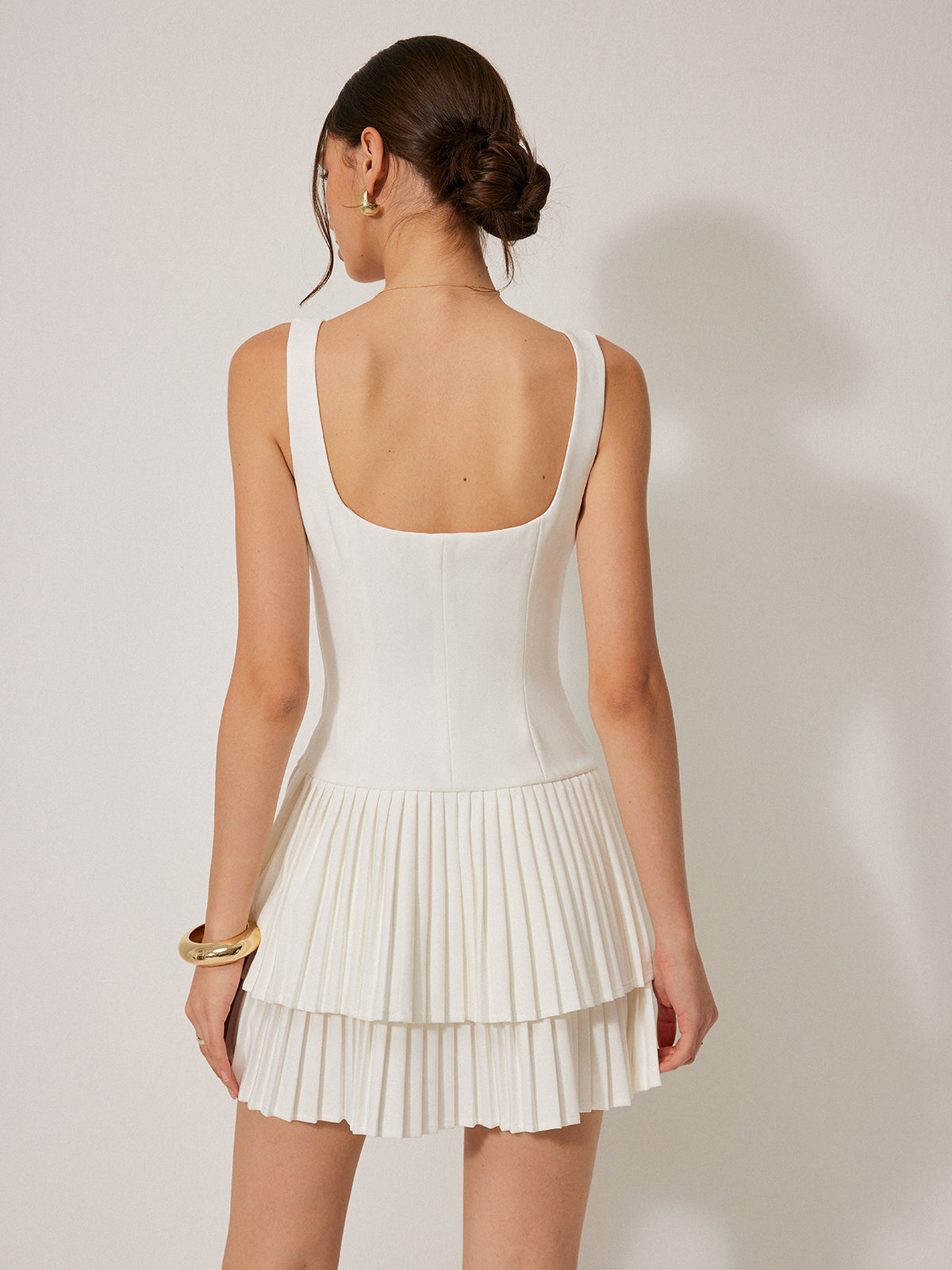 Square Neck Pleated Dress for Women Elegant Evening Wear