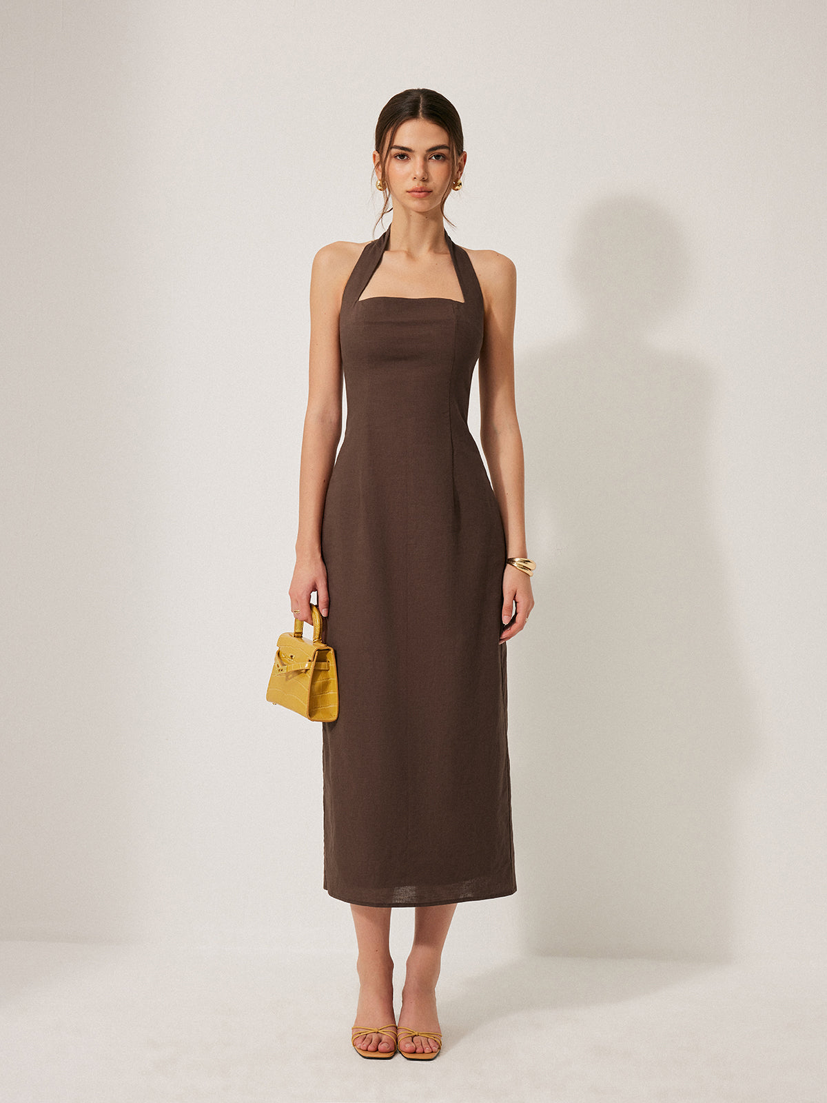 Cotton & Linen Halter Backless Split Dress Summer Casual Maxi
