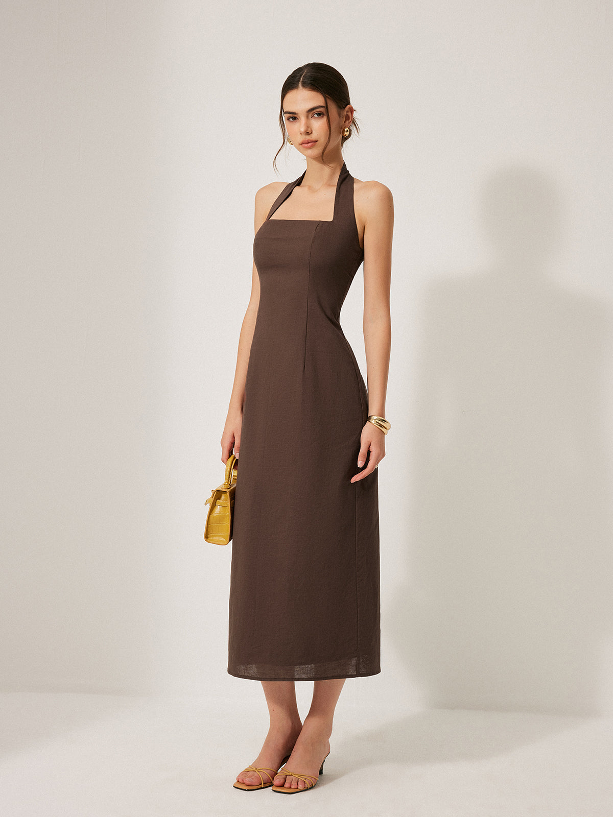 Cotton & Linen Halter Backless Split Dress Summer Casual Maxi