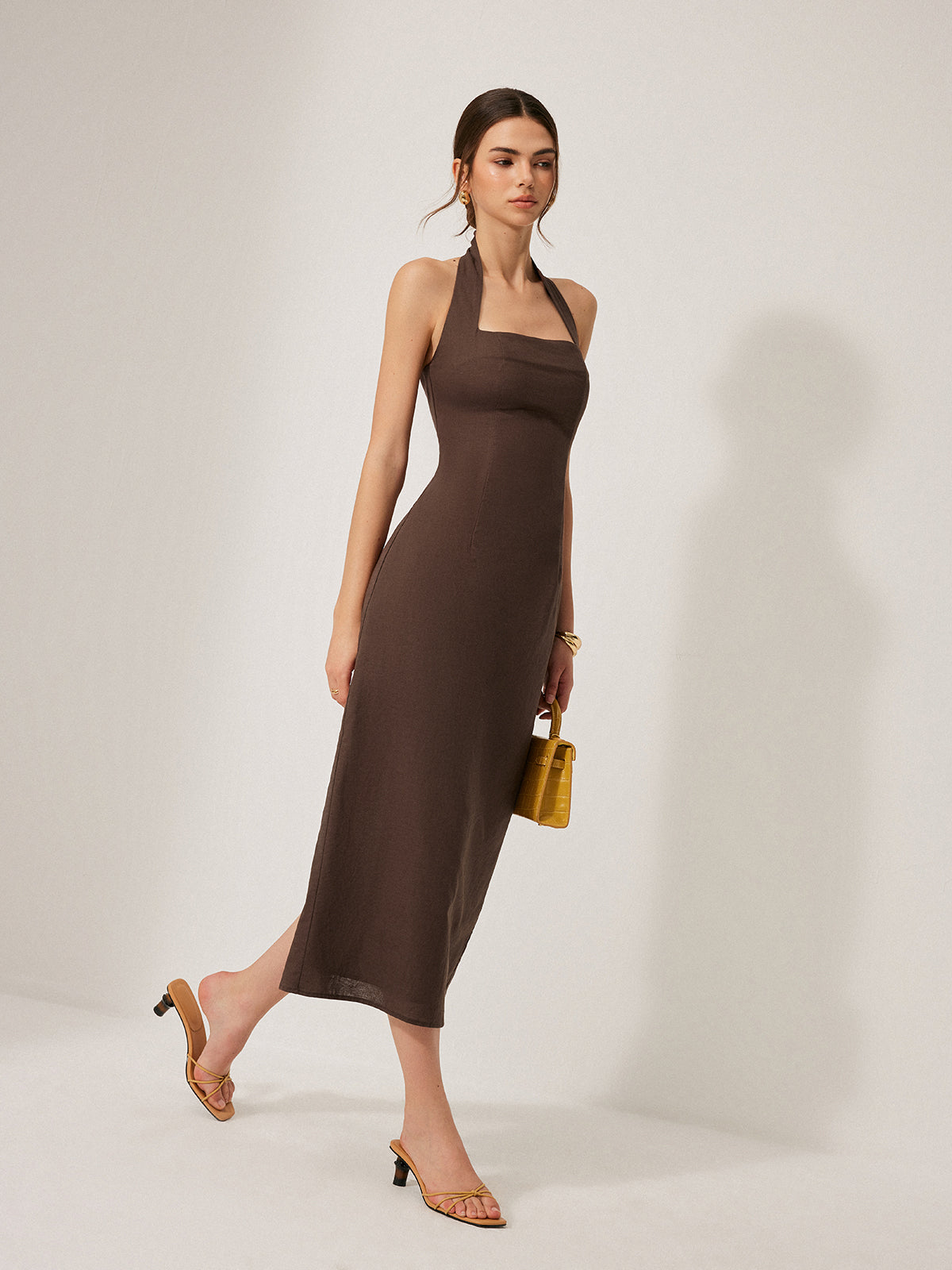 Cotton & Linen Halter Backless Split Dress Summer Casual Maxi