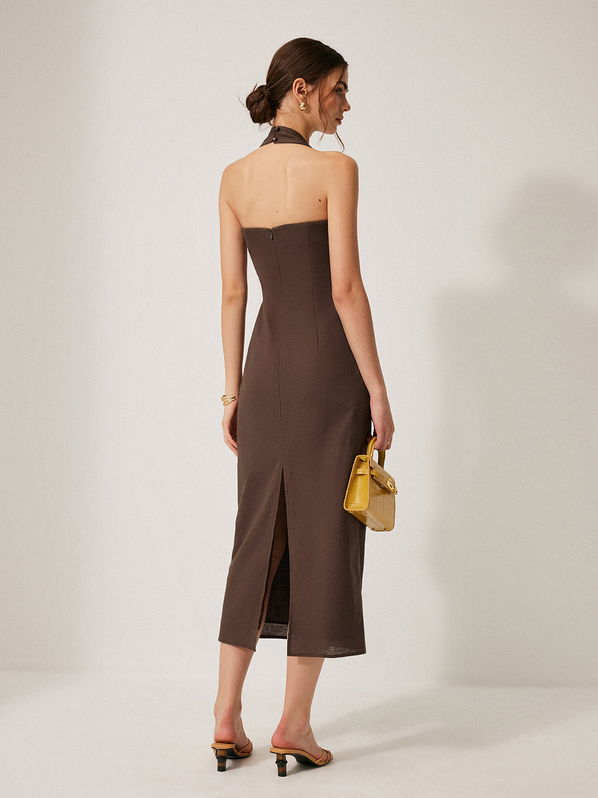Cotton & Linen Halter Backless Split Dress Summer Casual Maxi