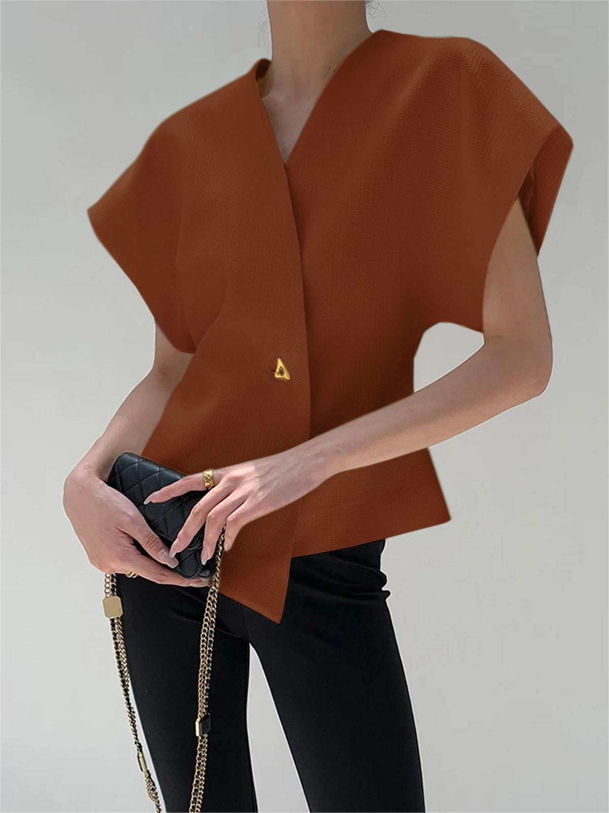 Trendy V-Neck Button Down Blouse for Women Casual Fit