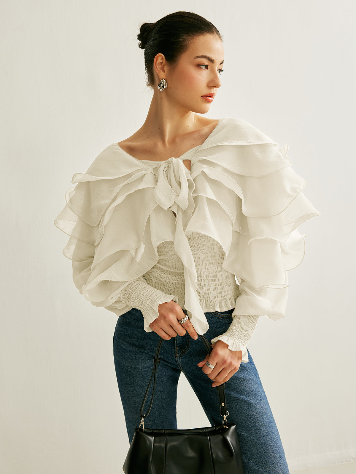 Semi-Sheer Chiffon Ruffle Backless Top Women's Trendy Summer Blouse