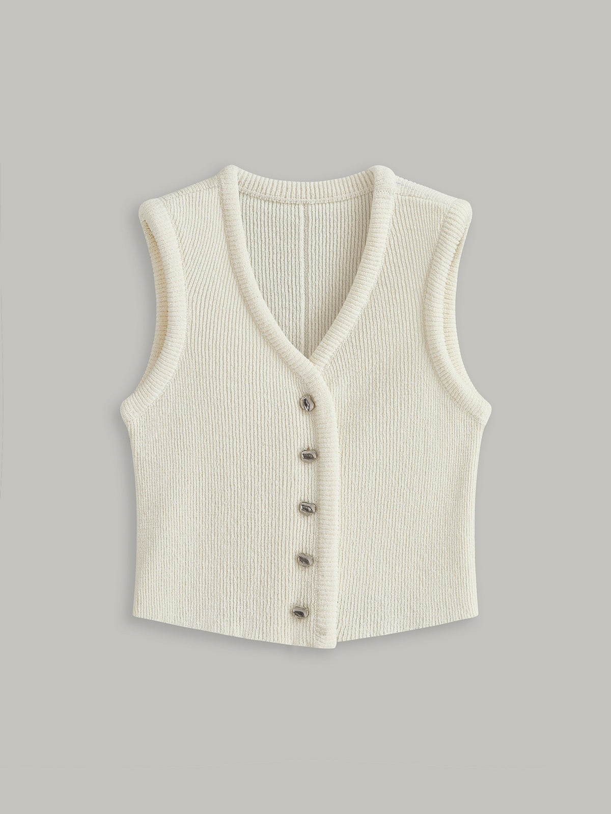 Button Front Sweater Vest with V-Neck Casual Fit