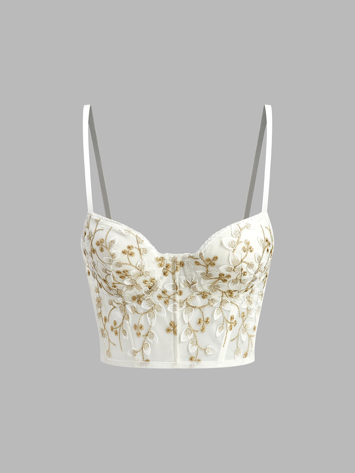 Floral Semi-Sheer Mesh Lace Crop Corset Top for Women with Adjustable Straps