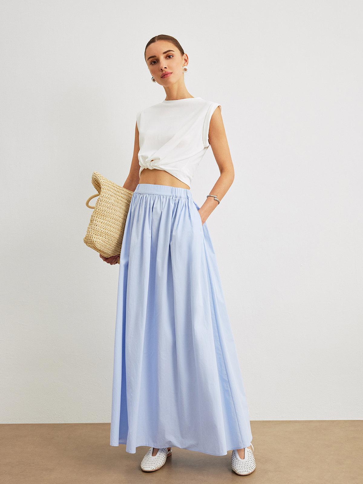 Cotton A-Line Midi Skirt With Pockets Perfect for Everyday Wear