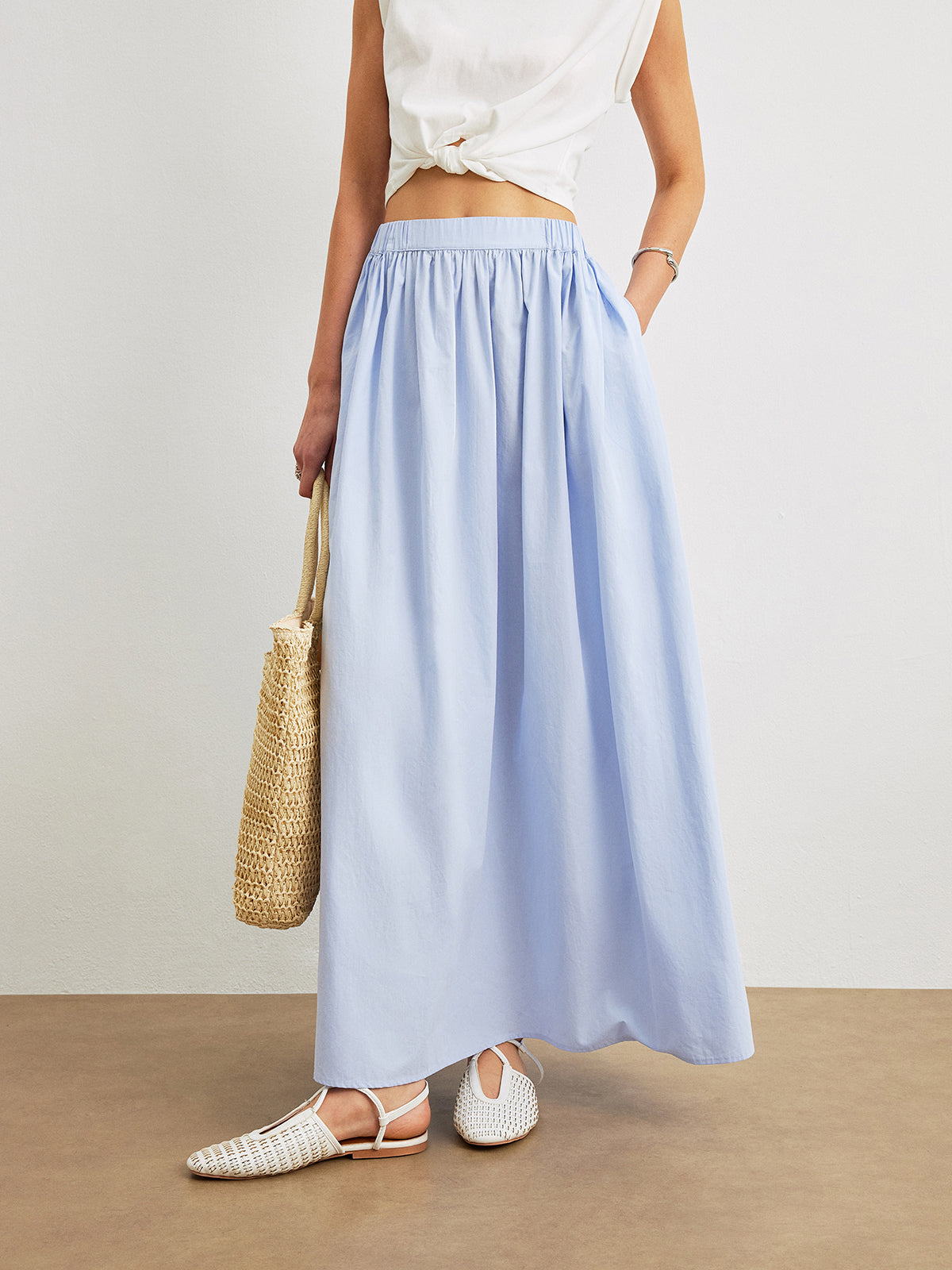 Cotton A-Line Midi Skirt With Pockets Perfect for Everyday Wear