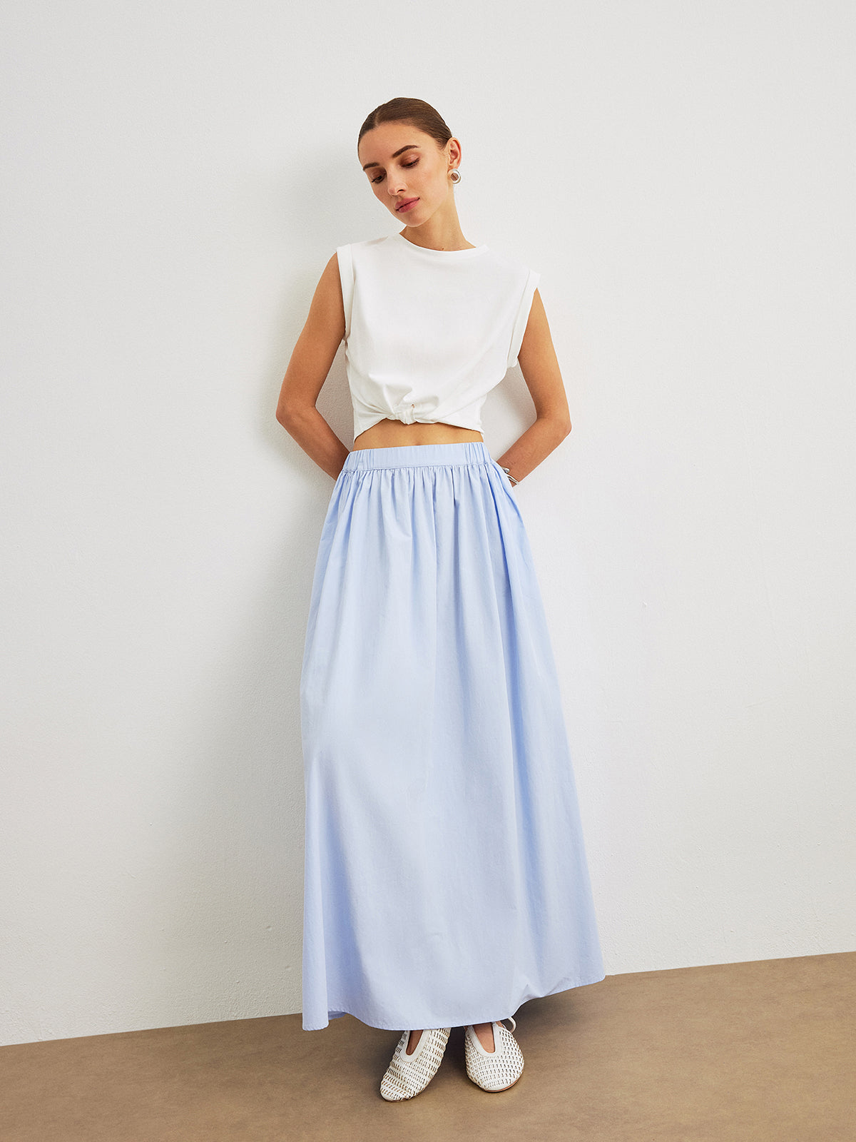 Cotton A-Line Midi Skirt With Pockets Perfect for Everyday Wear