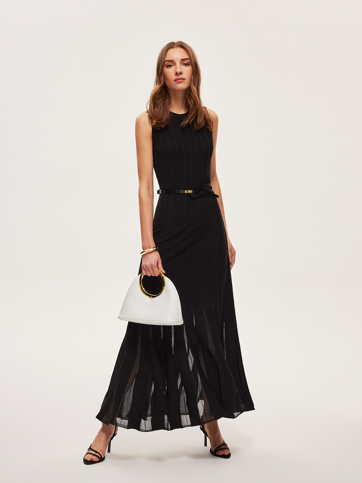 Semi-Sheer Mesh Flared Dress Without Belt - Elegant Party Evening Wear