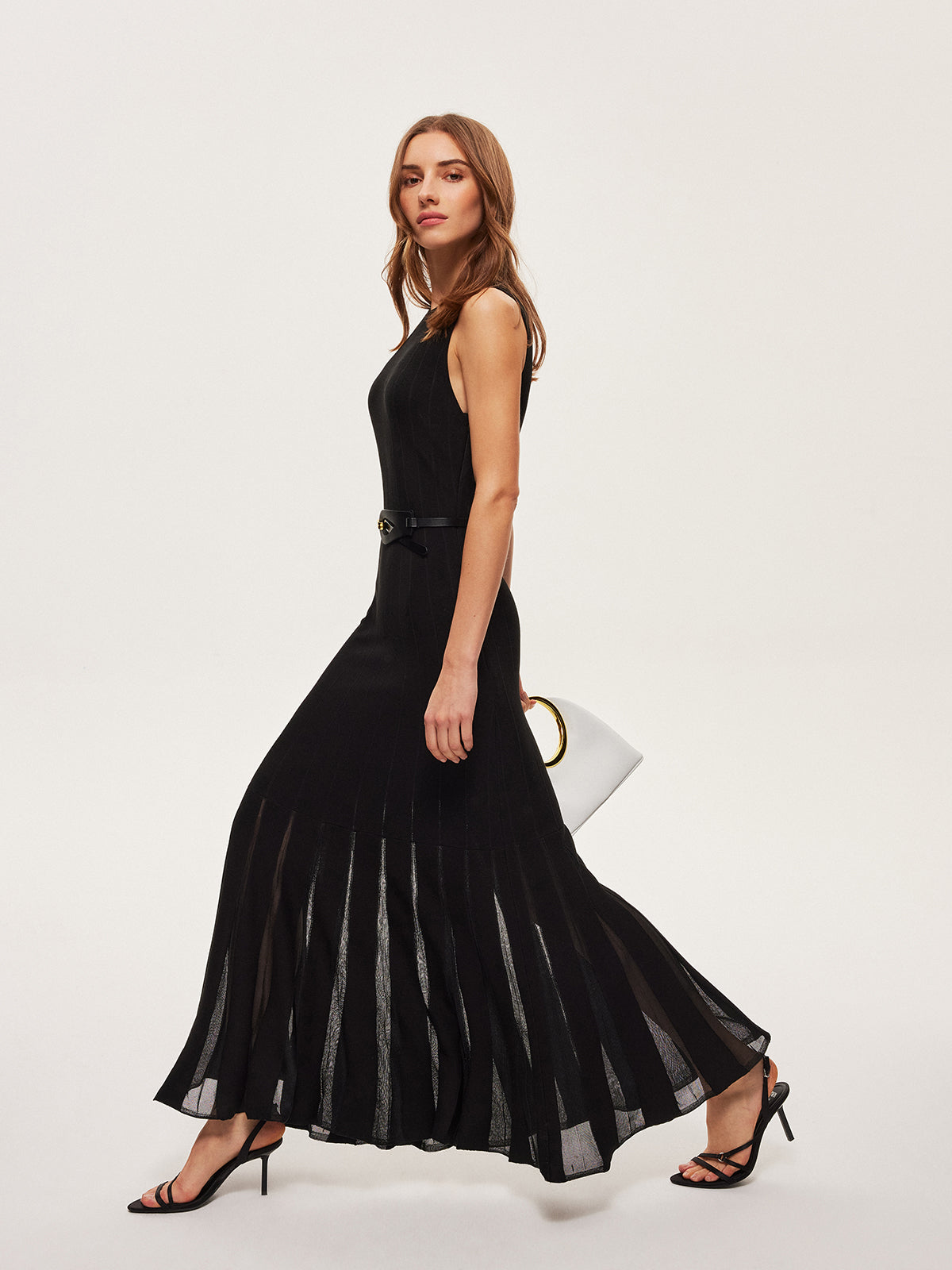 Semi-Sheer Mesh Flared Dress Without Belt - Elegant Party Evening Wear