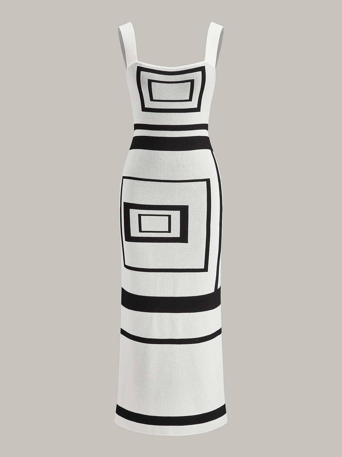 Geometrical Panel Square Neck Sweater Dress Winter Fashion Trend