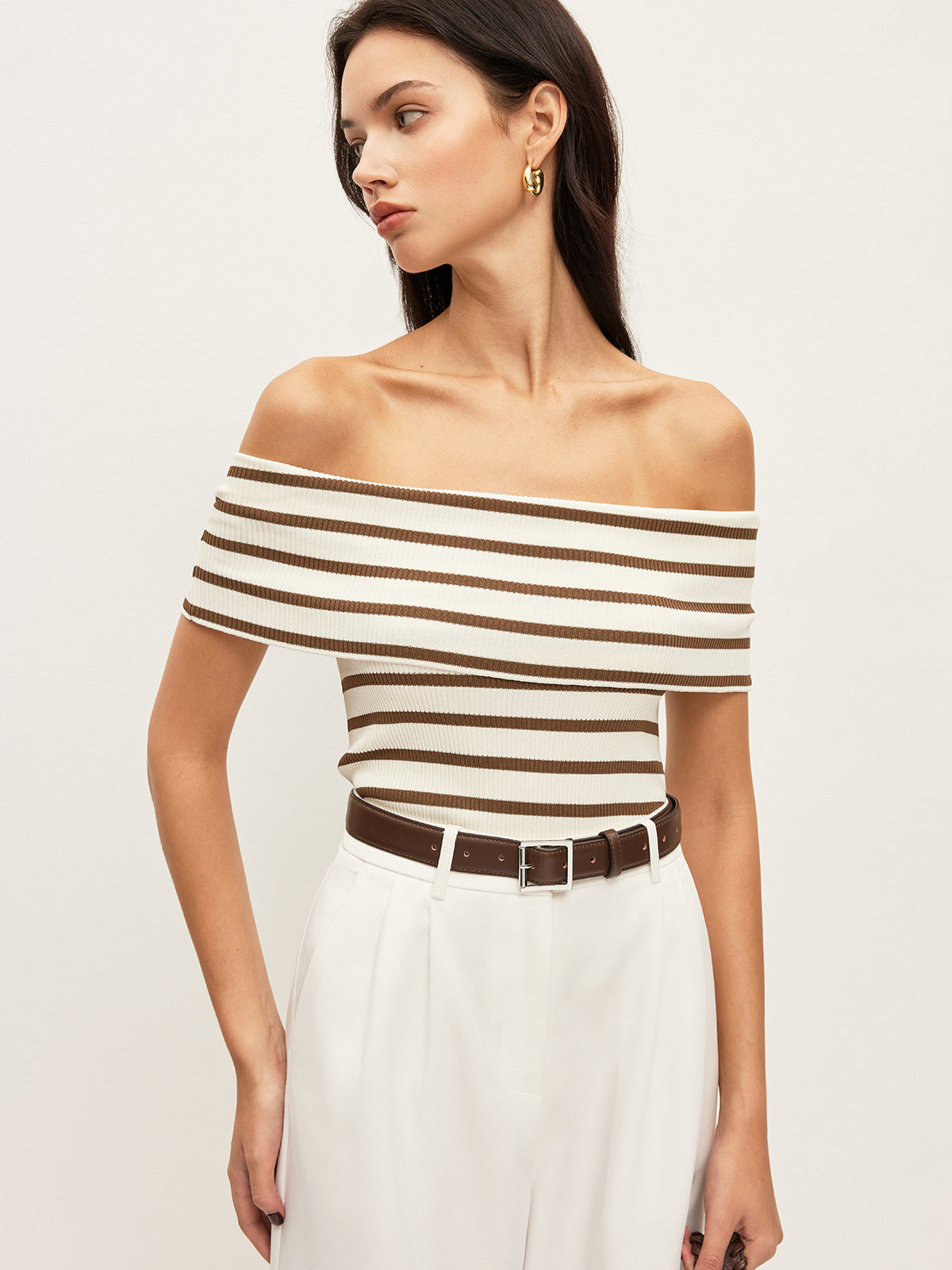 Striped Off-Shoulder Ribbed Top For Women Casual Summer Wear