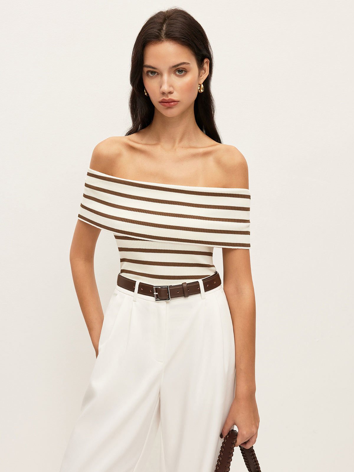Striped Off-Shoulder Ribbed Top For Women Casual Summer Wear