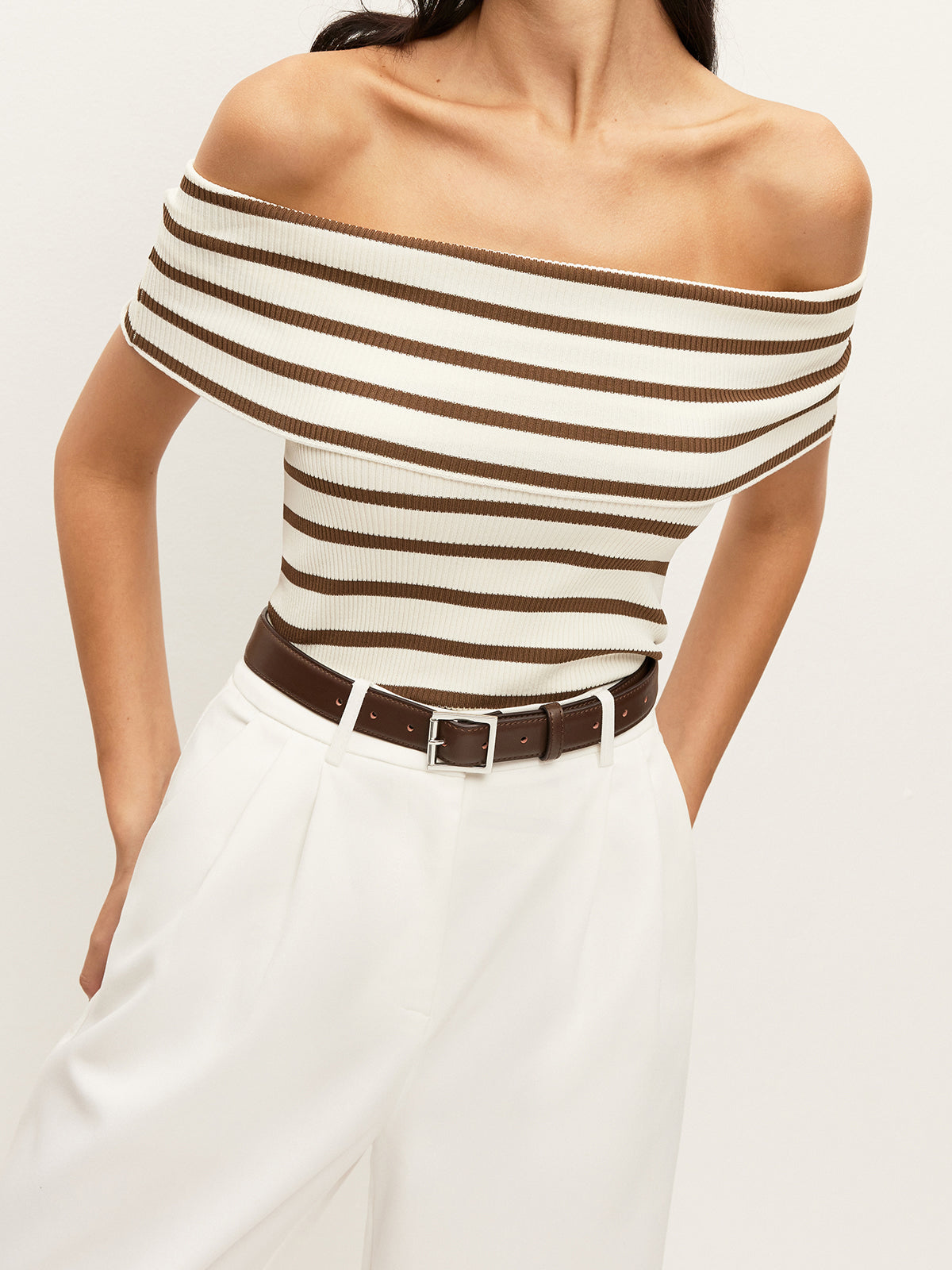 Striped Off-Shoulder Ribbed Top For Women Casual Summer Wear