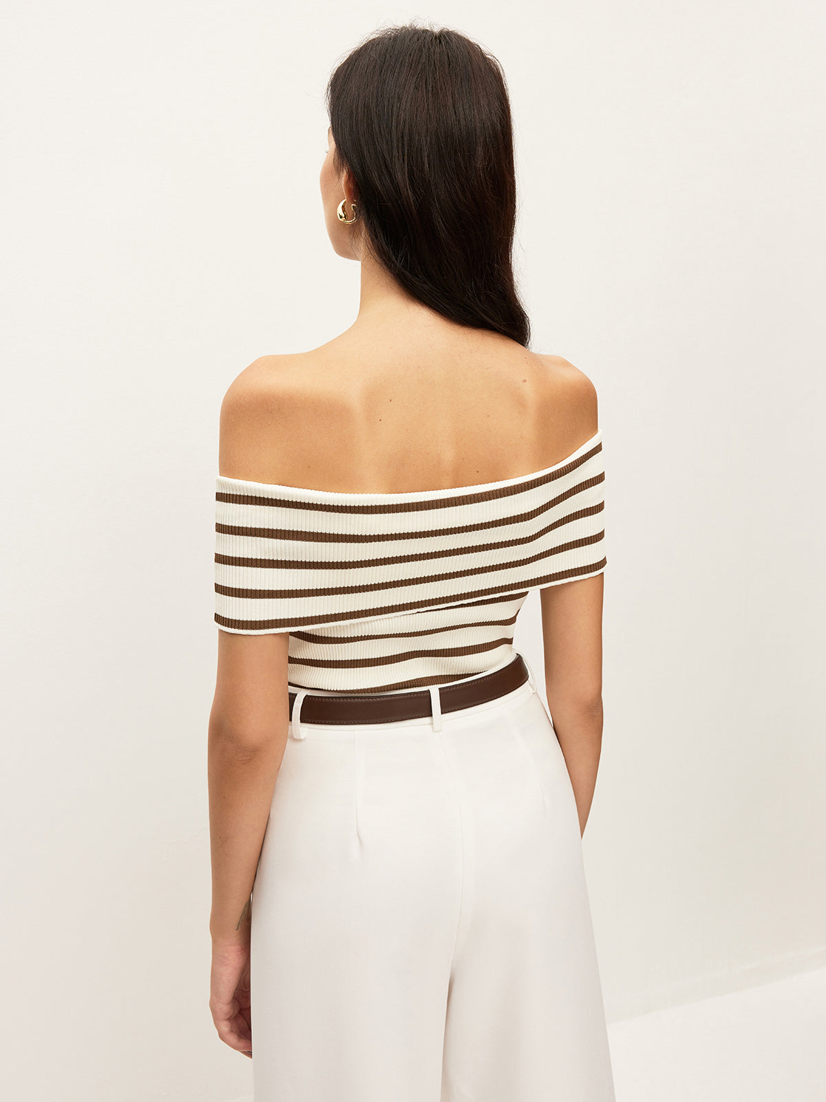 Striped Off-Shoulder Ribbed Top For Women Casual Summer Wear