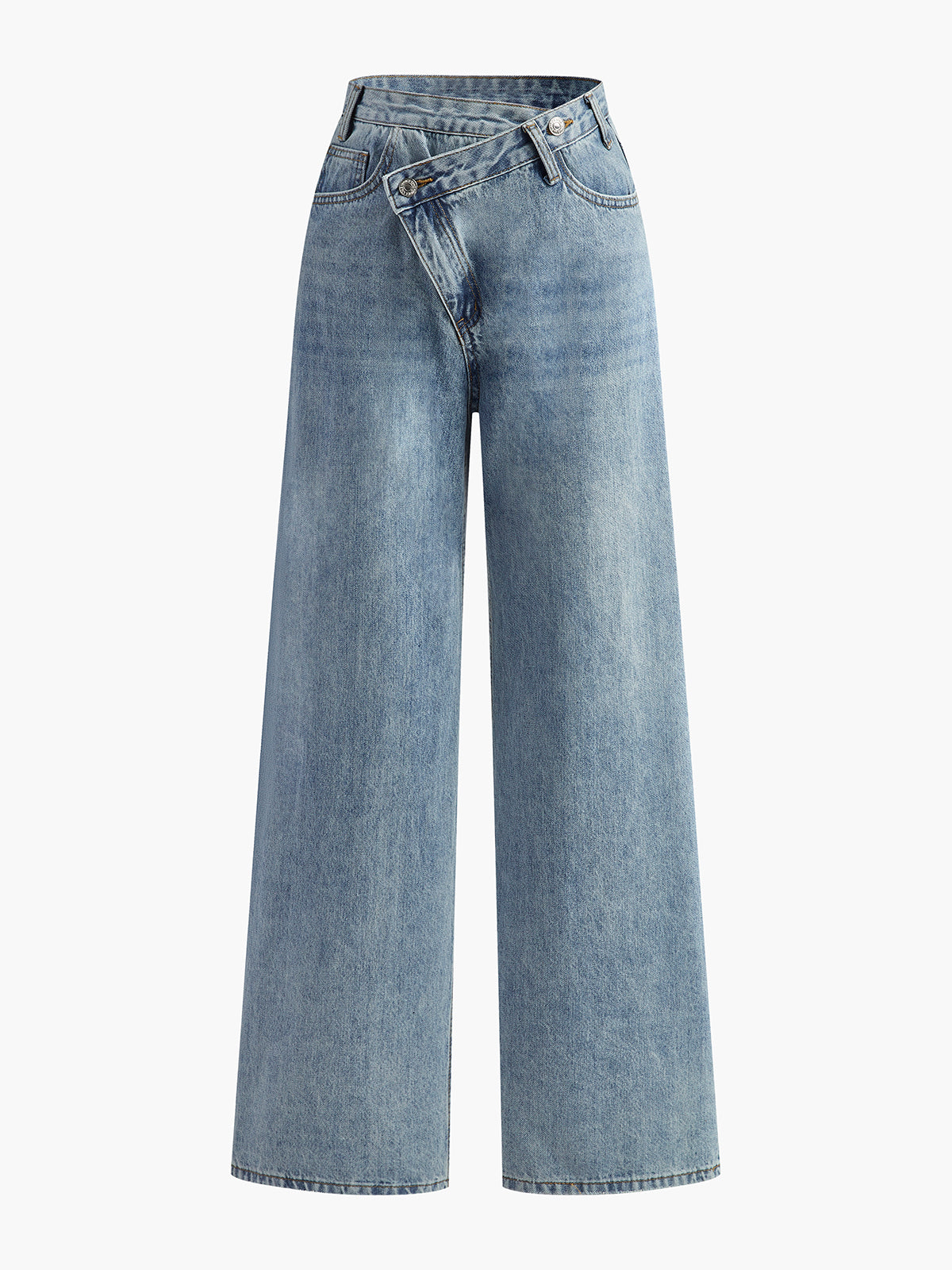 Asymmetric Waist Wide-Leg Jeans with High Rise Fit