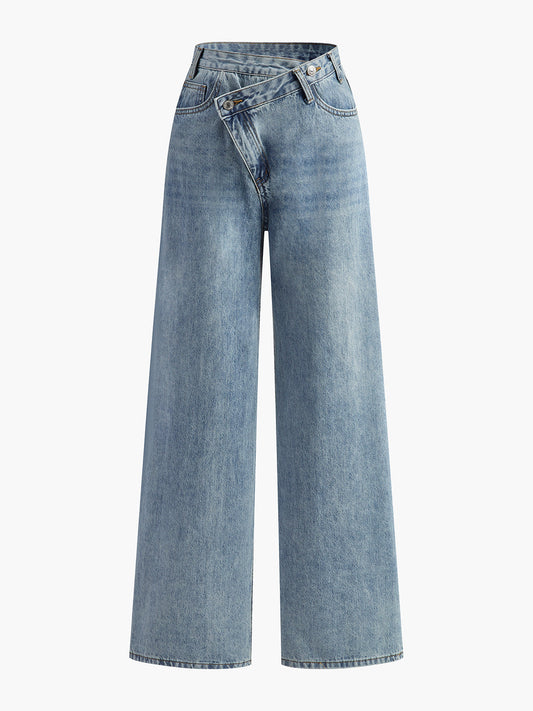 Asymmetric Waist Wide-Leg Jeans with High Rise Fit
