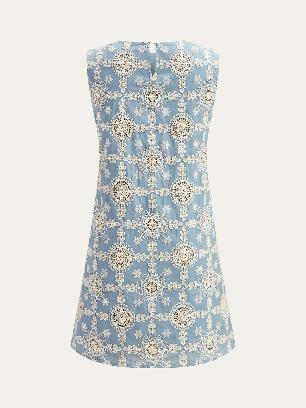 Embroidered Cotton Sleeveless Dress with Floral Detail for Women