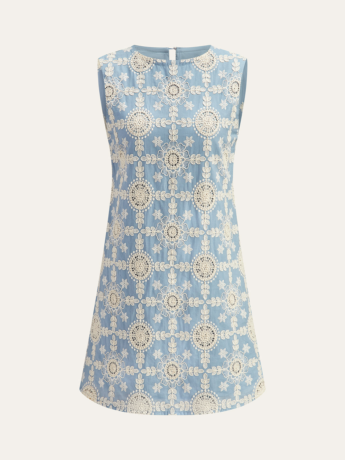 Embroidered Cotton Sleeveless Dress with Floral Detail for Women