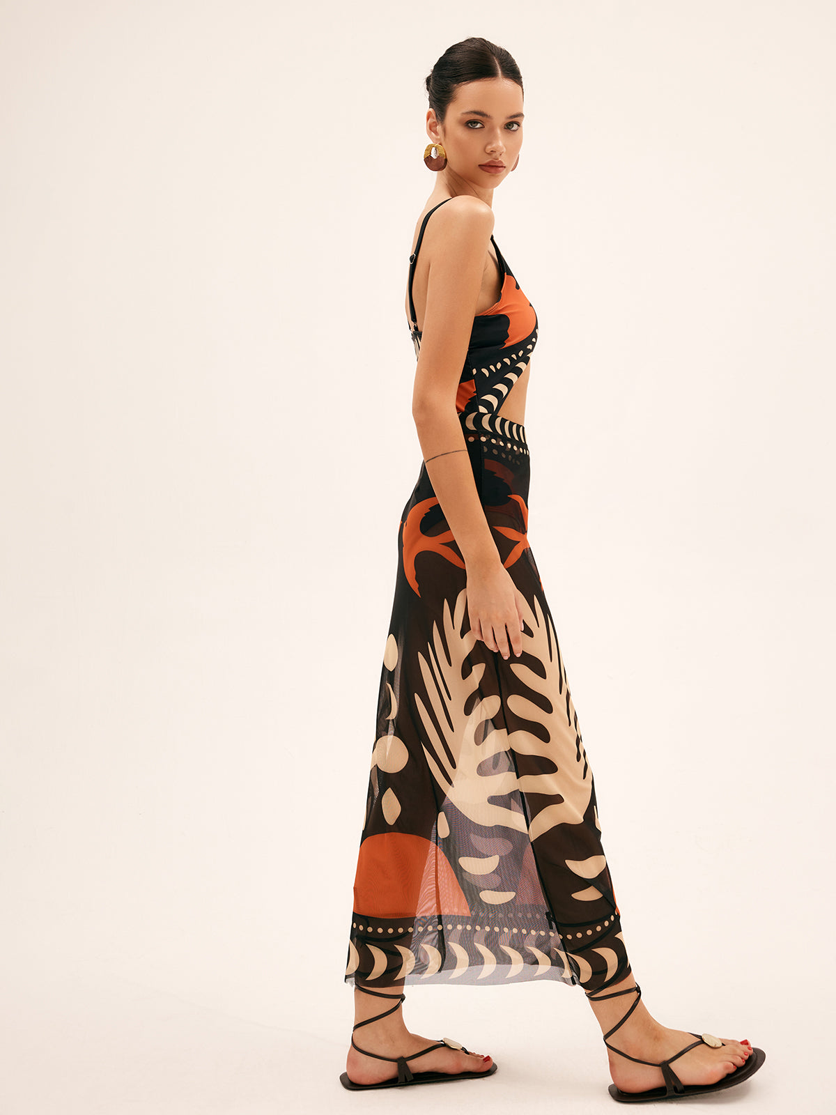 Bird Print Mesh Cover Up Maxi Skirt Lightweight Summer Beachwear