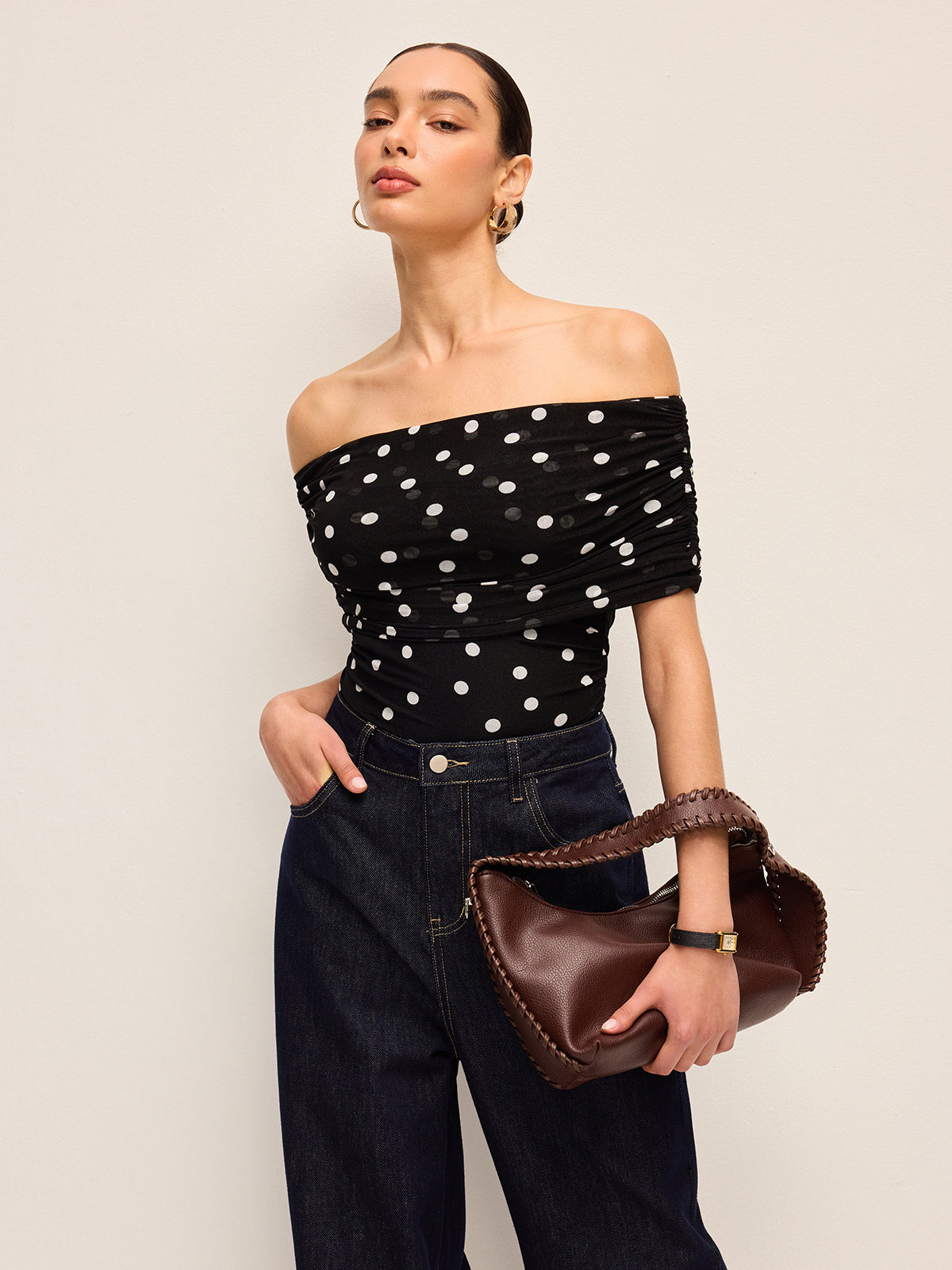 Polka Dot Off-Shoulder Bodysuit Trendy Women's Summer Fashion