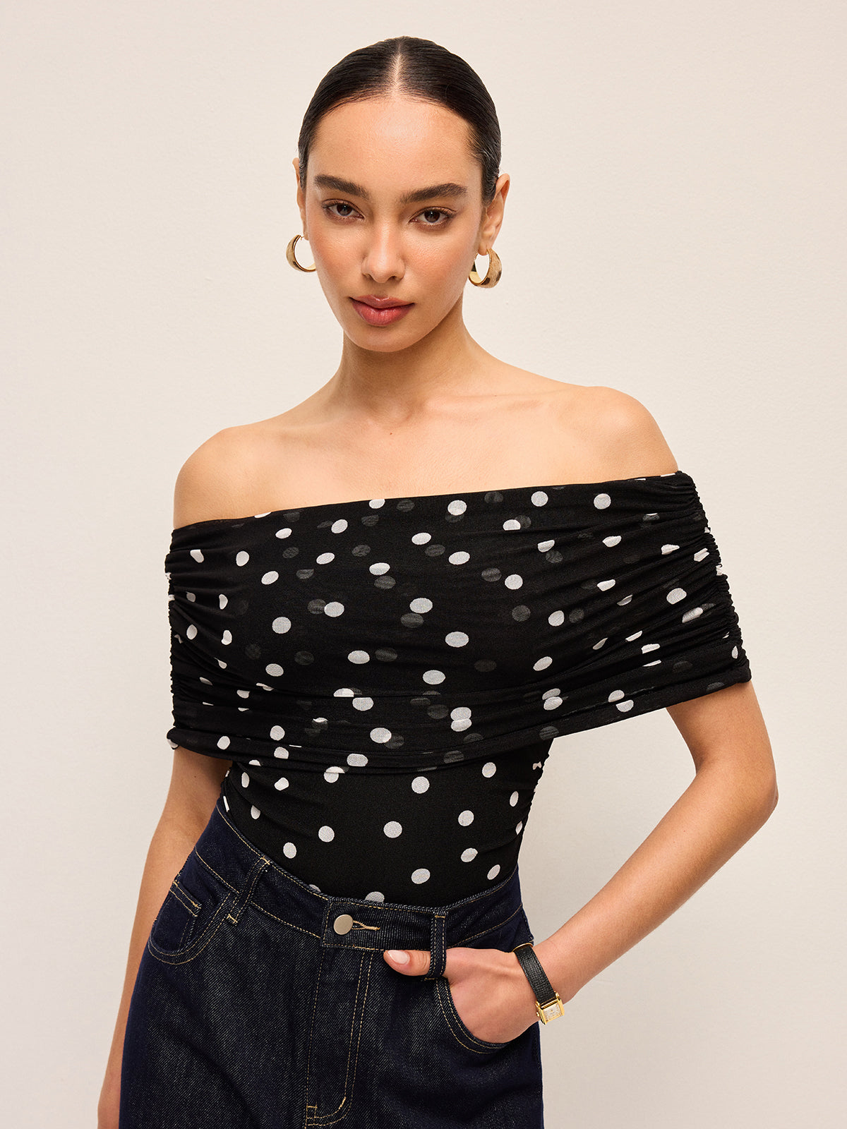 Polka Dot Off-Shoulder Bodysuit Trendy Women's Summer Fashion
